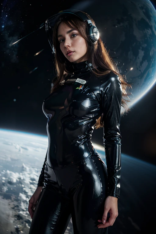(masterpiece, realistic, best quality, ultra detailed), intricate, professional photography, HDR, High Dynamic Range, (8k UHD), RAW photo, dslr, realistic LUT, cinematic LUT,poster of a fierce (masterpiece, top quality, best quality, official art, beautiful and aesthetic:1.2), (executoner), extreme detailed,colorful,highest detailed ((ultra-detailed)), (highly detailed CG illustration), ((an extremely delicate and beautiful)),((in the space,spacecraft)),solo,full body, (character focus),science fiction,in a field of burned trees, , mist, fog , very_high_resolution, latex uniform, eye angle view, , danknis, animal ear headphones, shiny clothes, twintails, latex bodysuit