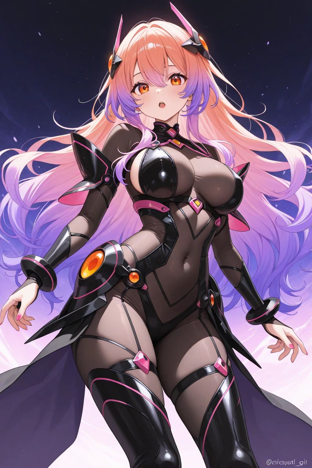 Horror Art, (Dark Anime Alien Girl), (((((Purple skin))))), (((((gold Hair))))), bright, Black cloth, sharp short clothes, Dark fantasy setting, Dark Cave,Ray Tracing, masterpiece, Highest quality, super high quality, Absurd detailed, best Light, Best Shadow, sharp, sharp image, detailed, extremely detailed, Incredible resolution, 8k, 4K, Ultra-high resolution, Particle Effects, Beautiful Effects, Vibrant colors, neon Light, neon, Light,(corruption:1.2),(Hollow Eyes:1.2),(Groin tattoo:1.3),(Lower abdomen tattoo:1.3),(masterpiece), (Highest quality), (Super detailed), One girl, Red eyes