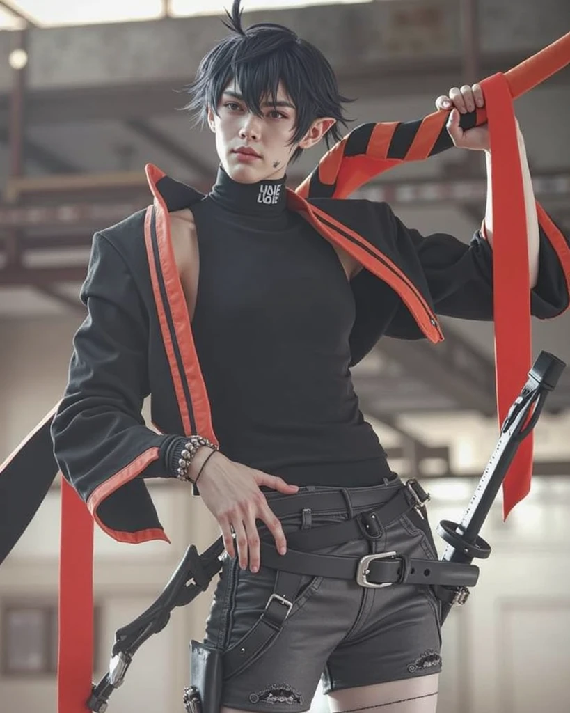 anime、Beautiful boy、Demon Mask、gun