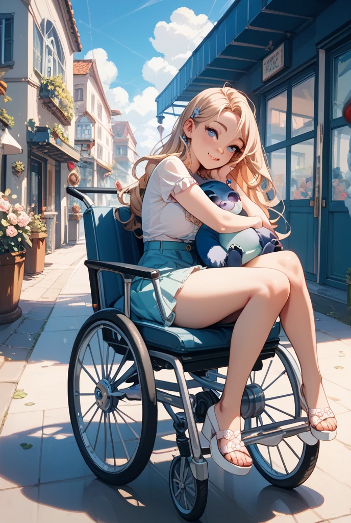 Anime. 1 girl. . . Baby. Princess. Blonde. Long hair. Blue eyes. Beautiful eyes. Perfect eyes. Expressive eyes. Eyes covered with a faded film. Blind eyes. Blind. Ideal face. Ideal anatomical body. Beautiful long legs. Beautiful body. Beautiful nose. 12 years old. Embarrassment. Blush. Beautiful character design. Shiny skin. Light white dress. Shoes. Hair decorations. Disabled person. Paralytic. Sitting. Wheelchair. Hands on crotch. Urinary incontinence. Wants to pee. She needs to pee. She has a strong, desperate urge to pee. He squeezes his crotch tightly. Rubs copper. Slight lean forward. She peed herself. Fantasy city. A park. Date. At the entrance to a public toilet. He takes off his wet panties. Tears in my eyes. Cry. Snot flows from the nose. Full body. nsfw. Official art. Extremely detailed CG Unity 8k wallpaper. Ideal lighting. Ultra high resolution 4K. Super detailed 8K. A high resolution.