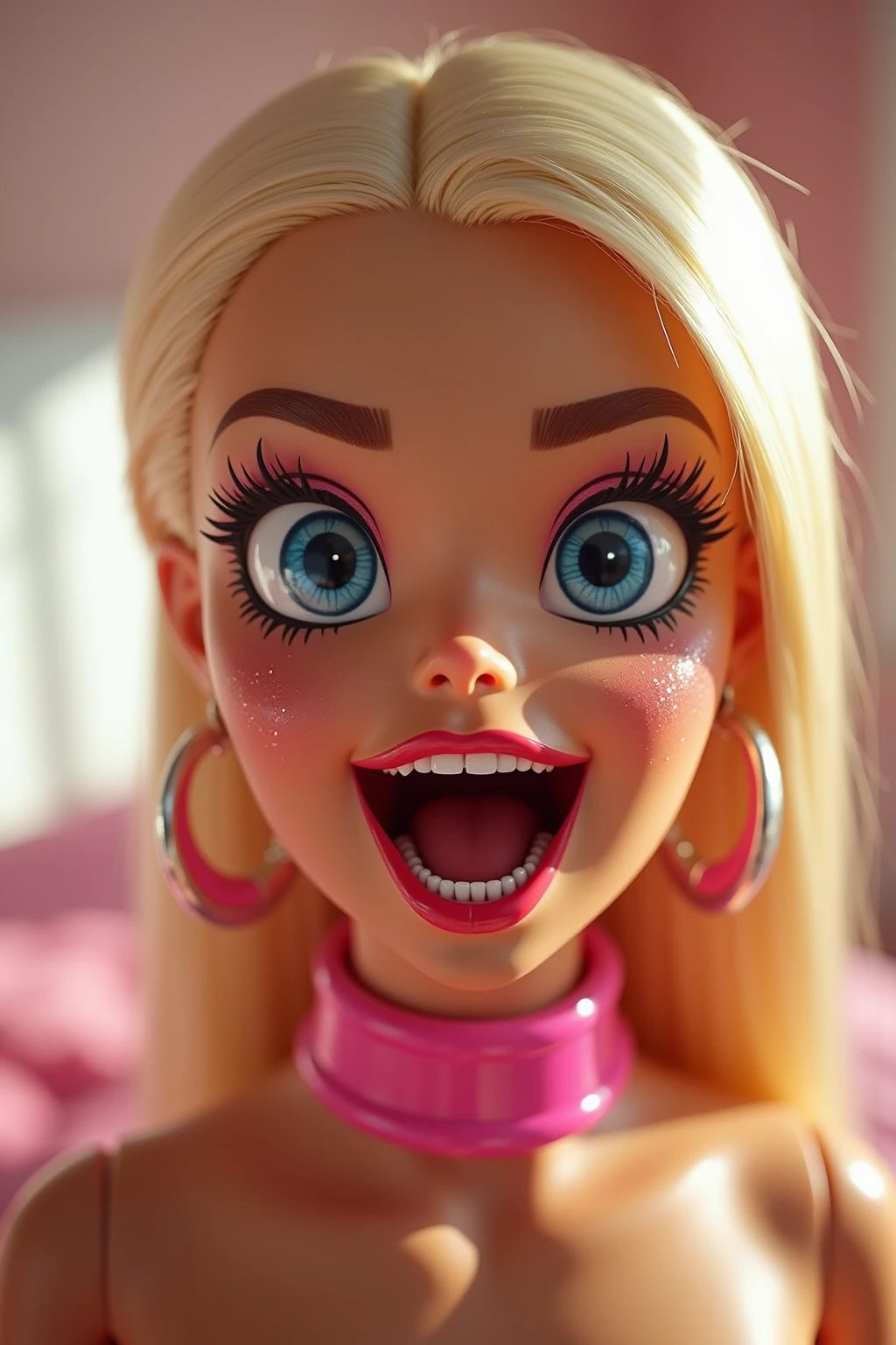 Disney Pixar, Cartoon Type, SexyToon, 8k , better quality, digital drawing, blond woman with long hair and pink dress posing for a picture, 30-year-old woman from cuba, marischa becker, angelawhite, looks like fabiula nascimento, sexy face, sexy face with full makeup, more tan face