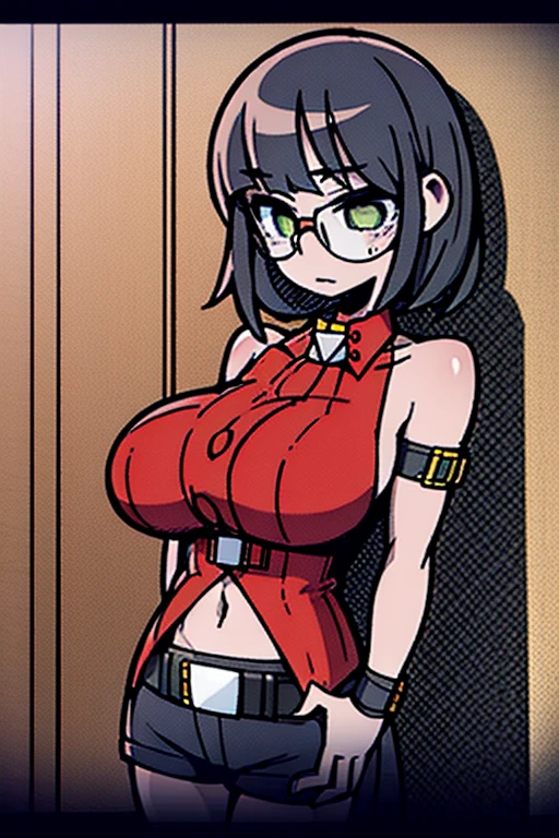 (alone:1.5),(masterpiece), (Highest quality:1.3), anime, transformation, Super detailed, Complex, Professional art, Digital Art, Absurd, One girl, Wet pussy, No pants, salad Uchiha posing on the the sidewalk wearing Bodycon mini dress, Pear-shaped body, (Hips are wider than shoulders:1.3), (Bodycon mini dress:1.3), Grin, Black Hair, Very Short Hair, head band, Glasses, Eye color: black, salad_Uchiha,Thick thighs, Flat Chest, Bubble Butt, Front view, Huge Ass, Wide Hips, Arm Gloves, Fishnet tights, panties, (Flat Chest:1.2), Grin, ((Nipples are visible))、Well defined nipples、Sheer pink nipples、Puffy nipples、Crotch bite