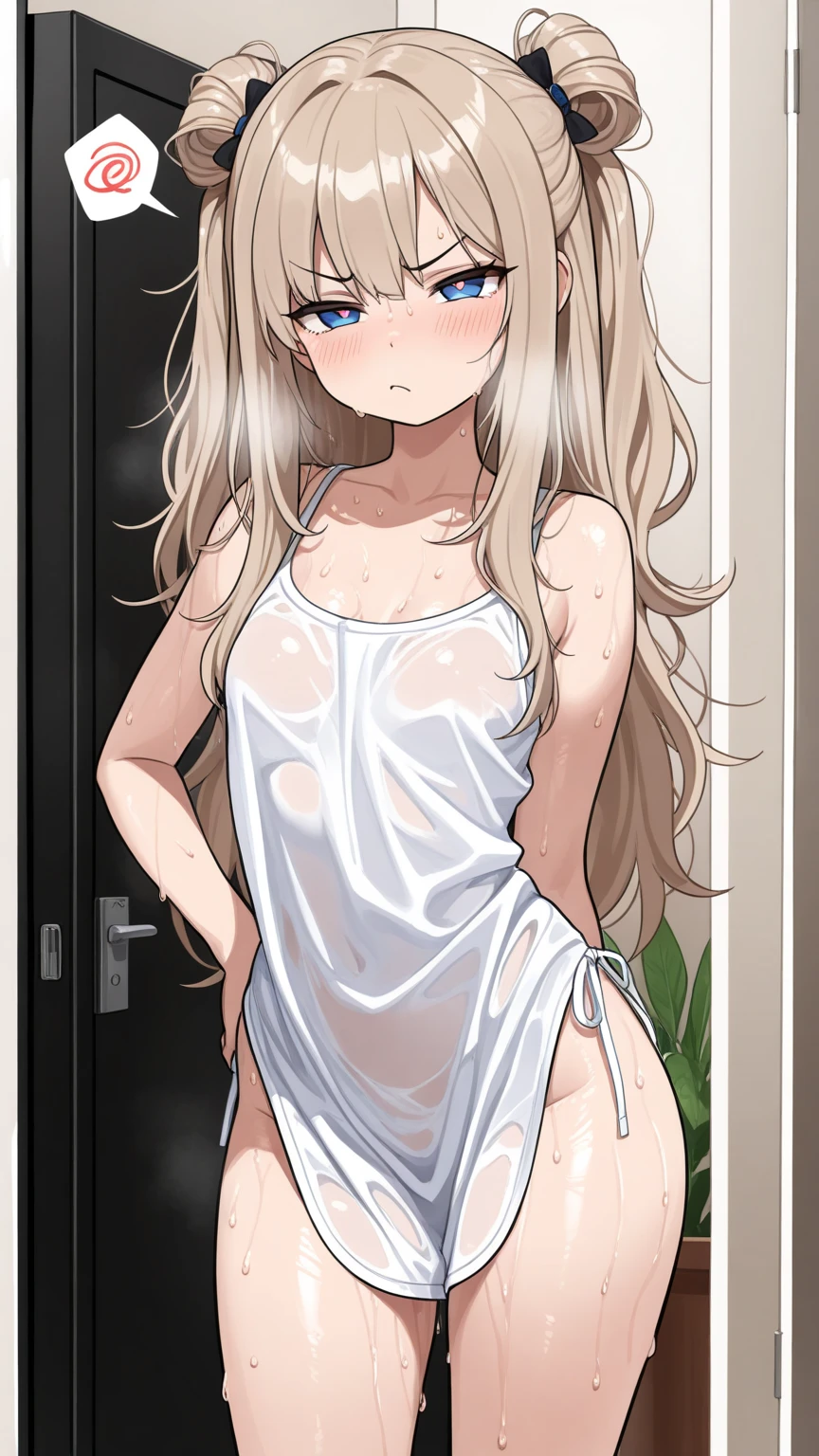 Masterpiece, highest quality, High resolution, hayasaka ai, Blonde Hair, blue eyes, Long Hair、Side Ponytail, whole body, Hair between the eyes, nude,Very delicate body,Flat Chest