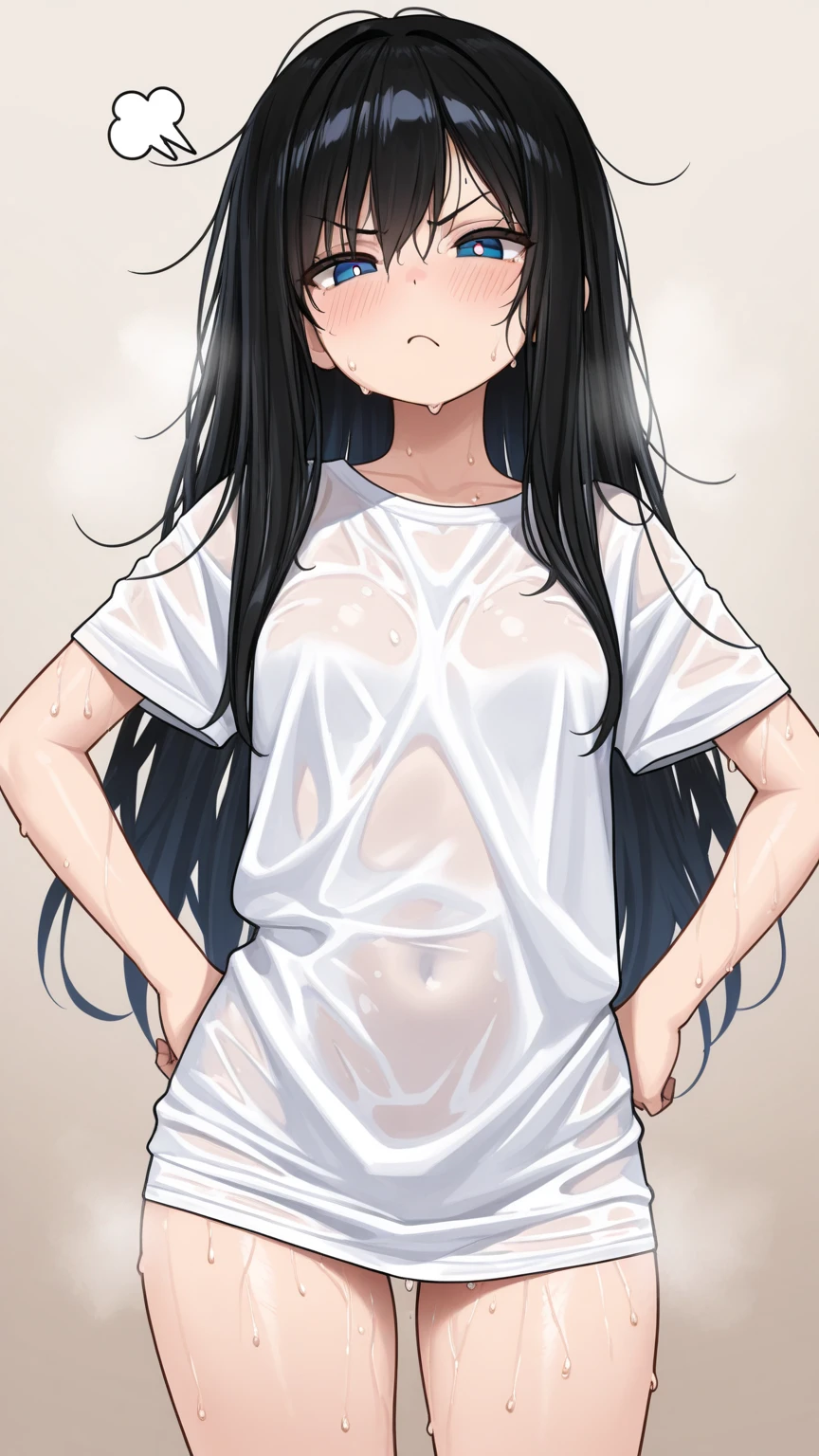 best quality, amazing quality, very aesthetic, absurdres, (1girl, aris (blue archive), blue archive, blue eyes, black hair, small breasts), (realistic face:0.9),(unzipped pants, loose pants, exposed crotch, bandaid crotch, topless, bandaid breasts), (grin, blush, thigh:1.3), (cowboy shot), (glowing eyes), (half closed eyes:0.9), (saliva trail), (official art:1.3), (pool), expressive eyes, perfect face, 4k, extremely detailed anime illustration, extremely detailed eyes, perfect anatomy, light rays, extremely delicate body, smooth skin, (simple background:1.5), clear eyes, beautiful face, small breasts,(anime style:1.7), (Warm Light:1.5), (highres:2),