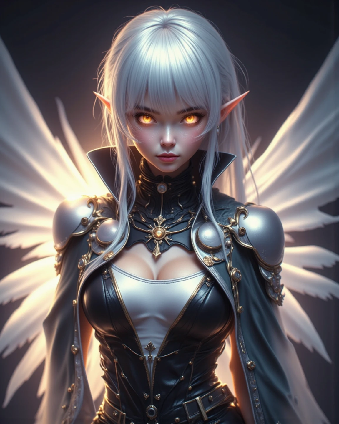 a beautiful flower angel, futuristic gothic style, extremely detailed face and body, anime-inspired, photorealistic, cinematic lighting, intricate floral patterns, ethereal wings, dramatic pose, moody color palette, volumetric light effects, hyper-realistic textures, ornate gothic architecture, stunning digital art,detalhado, dramatic light, (Detalhes co,detailed face, detailed eyes, detailed hands, elf woman, full body

