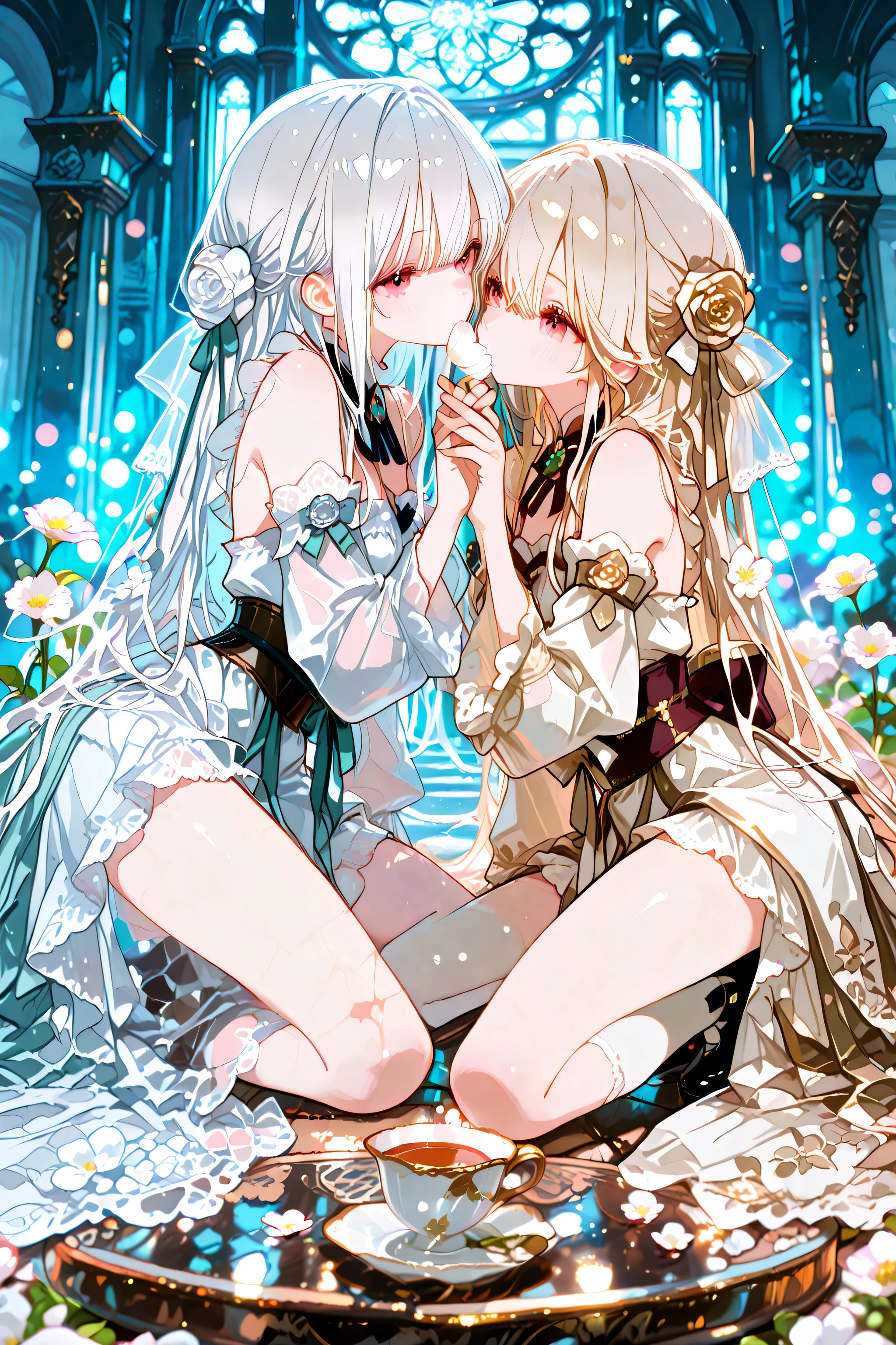 (masterpiece, best quality), best resolution, (2heads:1.5), 1girl, Miku hair, very long hair, floor-length hair, perfect anatomy, heads positioned close together equally on chest, casual, talking to viewer, happy, nude, exposed ?????, erection, fat belly, H cup breasts, perfect face, perfect ?????, white, extra ?????, diphallia, mother and daughter, diphallism