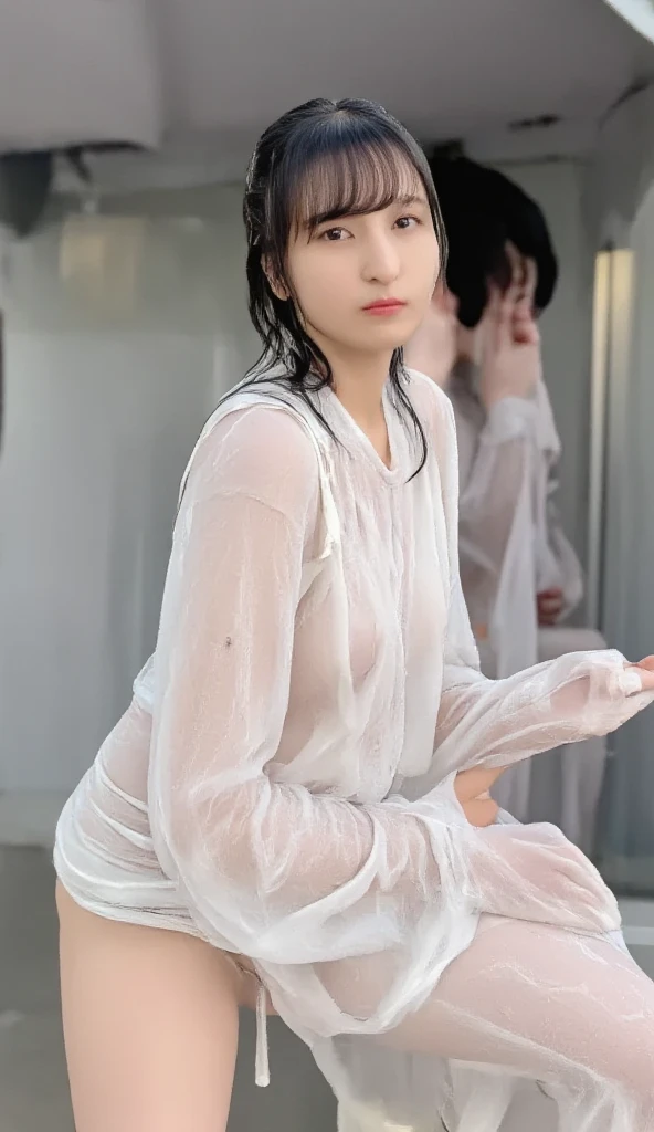 (Extremely meticulous CG),(((8k))),wallpaper,((Extremely refined and beautiful)),(((Masterpiece))),(((best qualtiy))),(((Ultra High Resolution))),beautiful light up,realistic shaded,(Smooth and flawless fair skin:1.5),(Extremely exquisite facial details:1.2),(ultra-detailed:1.5),((a beautiful girl,solo)),(White baseball cap:1.5),(short ponytail:1.2),(wet hair:1.5),(small head:1.2),(slender face:1.2),(Exquisite makeup:1.3),(happy:1.2),(laughing:1.2),(perfect body:1.1),(wet:1.5),(sweat:1.3),(shiny skin:1.5),(white shirt with short sleeves:1.3),(small breasts:1.3),(flat chest:1.2),(black and white checked silk pants:1.5),((slim,thin)),(from front:1.3),(standing:1.3),(arms behind back:1.3),(at the school:1.5),(urban landscape:1.3),(outdoor:1.3),(summer:1.3),(day scene:1.3),(gloomy:1.3),(rainy:1.3),(overcast:1.5),(upper body:1.3),(surrounded by crowded crowds:1.5)