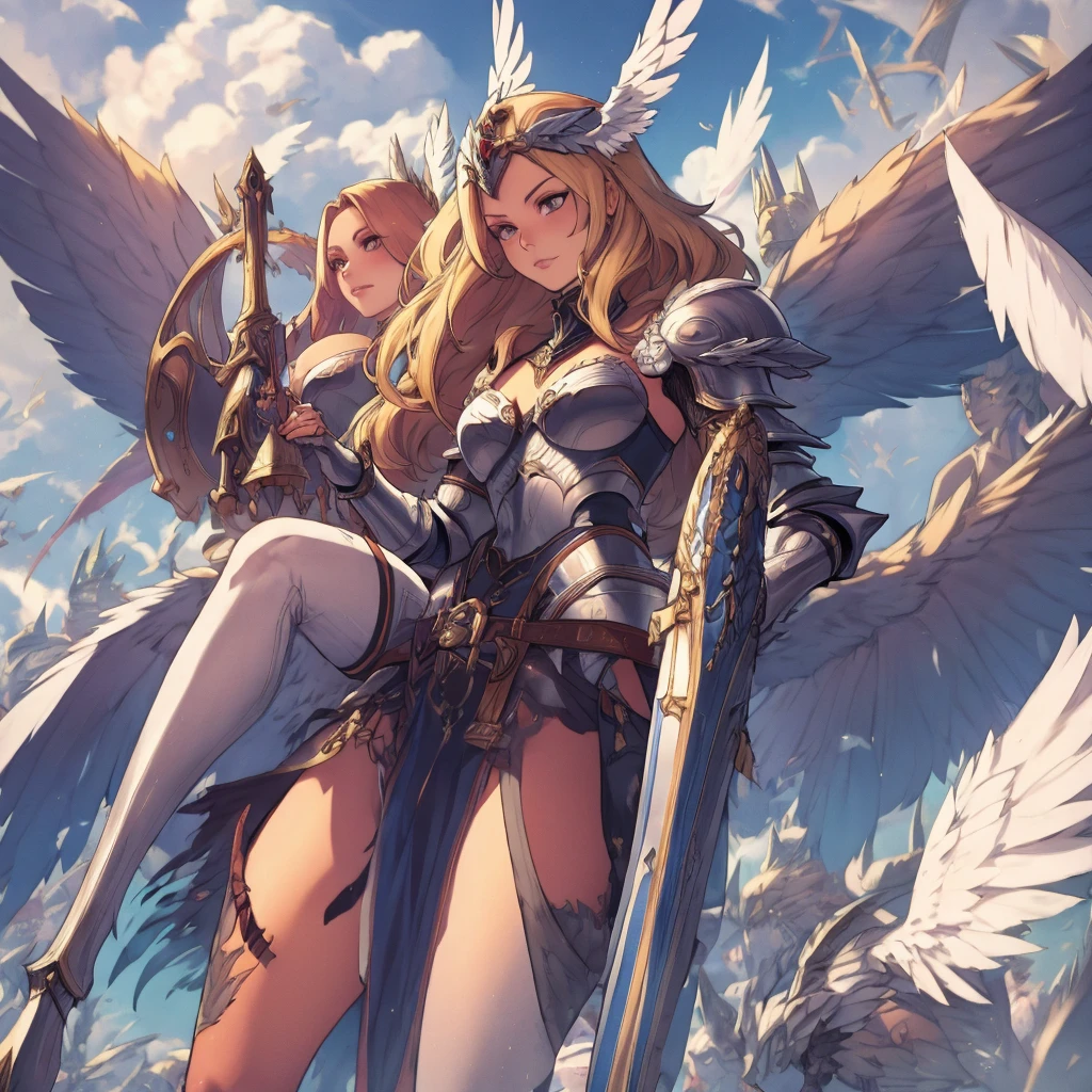 harpy woman, woman with bird wings , and sword of light