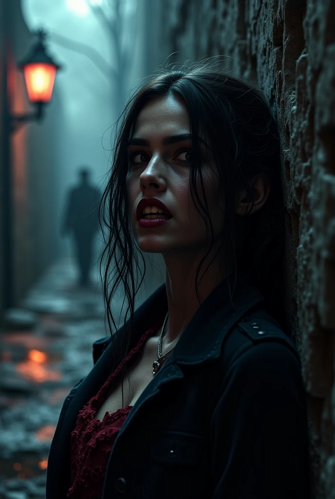 ((a female vampire's pair of glowing eyes shines in the fog: 1.5))) close up picture, (((the fog hides the face))), you see only the glowing eyes , you see only the pair of eyes, fantasy dark alley background, the fog fills the alley, you see only the glowing eyes