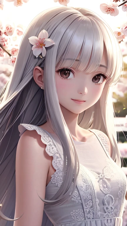 close up, beautiful watercolor-style illustration of a beautiful woman sitting on a grassy hill wearing a flowing dress adorned with ribbons and bows, breeze blow her hair and dress, all while imagining the amazing adventures awaiting her, vivid landscapes, look viewer, smiling