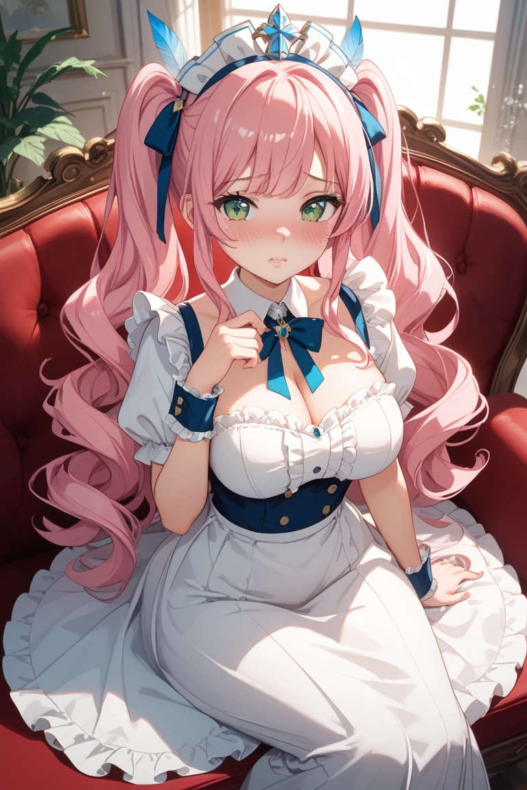 ((Moe anime art style:1.2)), (((masterpiece))), (((best quality))), ((ultra detailed)), (illustration), ((an extremely delicate and beautiful)), ((super detailed skin)), (((8K))), BREAK (((solo girl, A young-looking princess))), (18 years old), ((full body)), ((from front)), (sit astride, straddling), leaning on person on tree, BREAK (((Shiny dark pink taffeta))), ((Dense lace, Long train, Lots of frills)), (((Full-length crinoline hoop skirt, Beautiful and luxurious Rococo Victorian ball gown dress))), BREAK (((huge breasts))), ((breast focus, cleavage cutout)), Sweat on the chest, BREAK (((Super delicate and beautiful face))), ((Beautiful Lips, Delicate beautiful eyes)), ((embarrassed)), BREAK bangs, (((Pink Hair, Fluffy ponytail, Curly Hair, Expressive hair, very voluminous long hair))), Beautiful silver and jeweled hair ornaments, BREAK (((nature))), (in forest), ((so many colorful flowers)), ((Flowing petals)), Particles of light pouring down, (light sparkles:1.5), (light leaks:1.5),