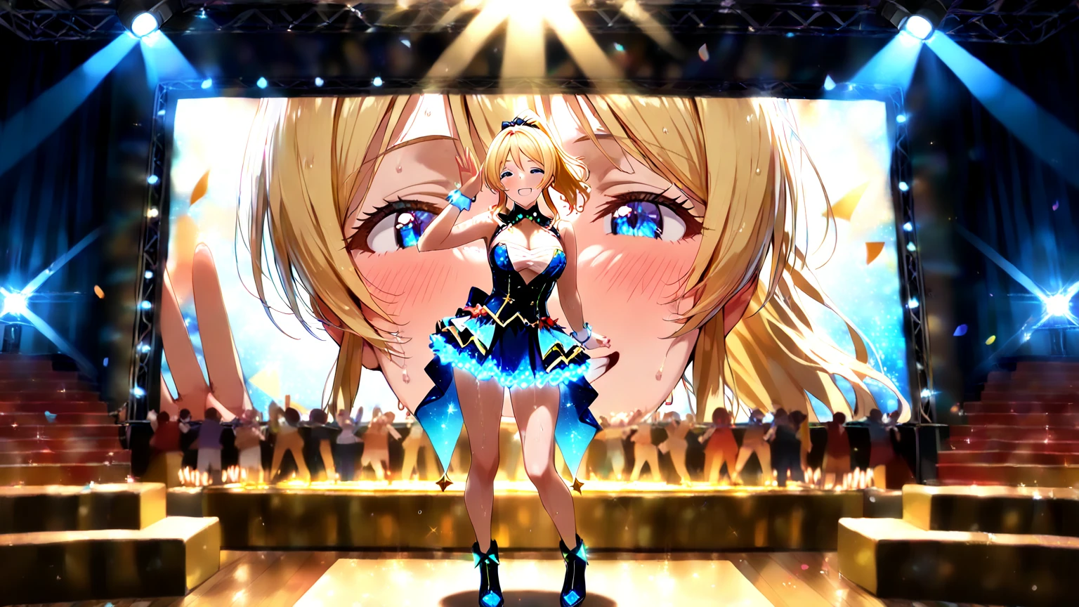 ((Highest quality)), ((masterpiece)), (detailed), (Perfect Face)、The woman is Reika Aoki, a Latin American with brown skin and medium-long blonde hair.、Woman wears Latin dance dress in South America、The woman is dancing Latin dance passionately