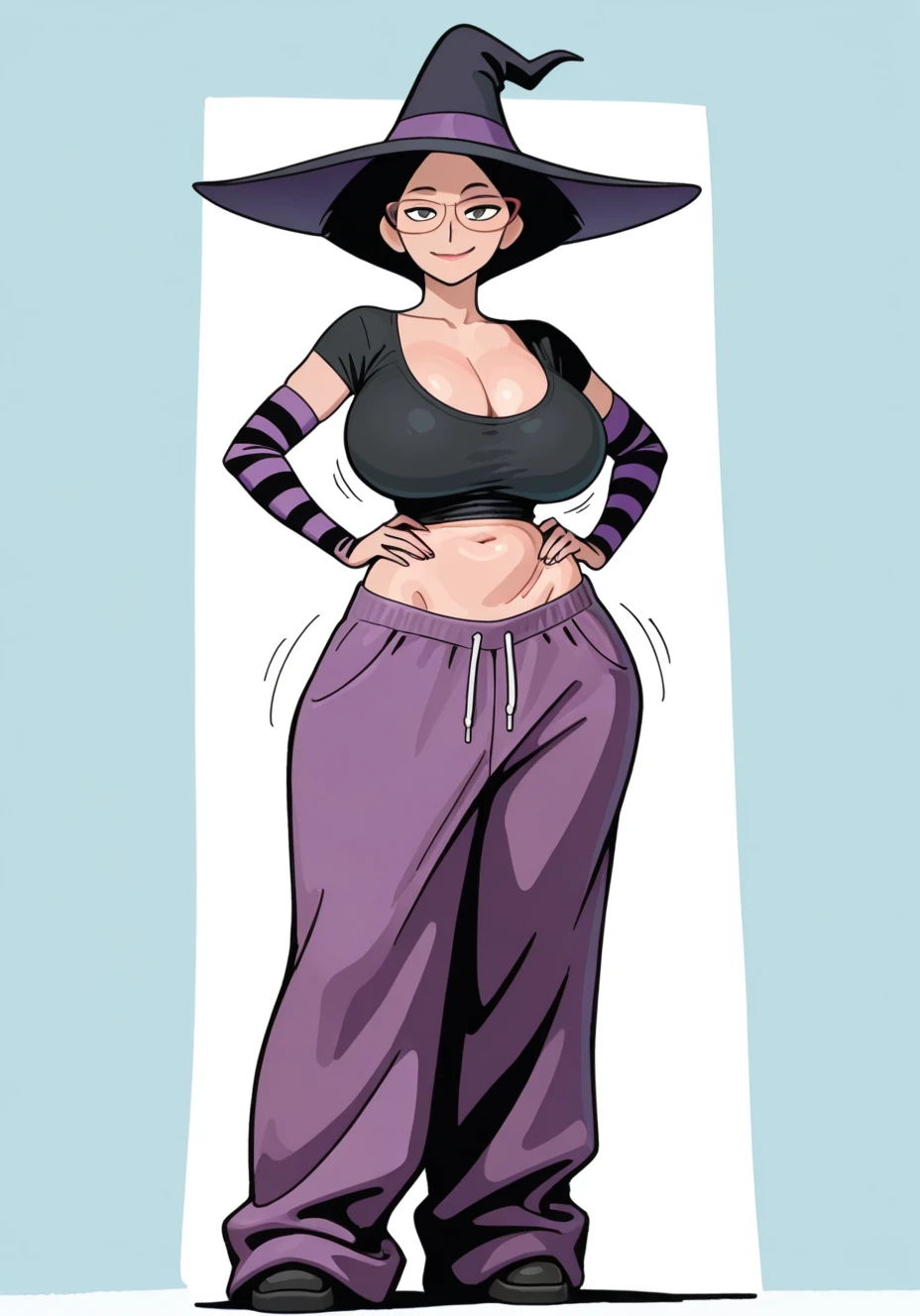 masterpiece, bestquality, ultra-detailed, 

middle ages, medieval times, Medieval European fantasy, 

flat design, ligne claire, (photorealistic:1.5), 

cinematic lighting, depth of field,
(1girl, fullbody, looking at viewer, front view:1.5), 
(very long high ponytail, Long hair ponytail that touches your feet, japanese, thick eyebrows, Navy  purple ninja uniform, sarashi, fundoshi, ninja mask, Fishnet tights, Fishnet body tights, black hair, Yamato Nadeshiko girl, bangs bangs, Cool beauty girl, angry eyes, Cold eyes, Half open eyes, half-closed eyes, Tight Mouth, wide mouth:1.3), 
(gigantic saggy breasts:1.3), Clothes that are completely stuck to the chest, impossible clothes, Impossible clothing with perfectly shaped extremely gigantic puffy nipples, pawg, (thin thighs:1.7), thick calf, (slender body:1.6), thin waist, milf, mature woman, puffy lip, lewd body, 

standing contrapposto pose, spread legs, Hands on hips, 
(Wear warm clothes, tight-fitting fishnets body tights, tight-fitting Fishnet Knee socks,Navy purple very low rise micro Distressed denim pants:1.5),
high waist T-back, low rise hot pants, Whale tail, low rise T-back, hot pants, highleg panties, high leg panties g-strings , high leg panties thong, micro Bikini g-strings, micro bikini thong, 
SFW Clothing, 
(white background:1.4),