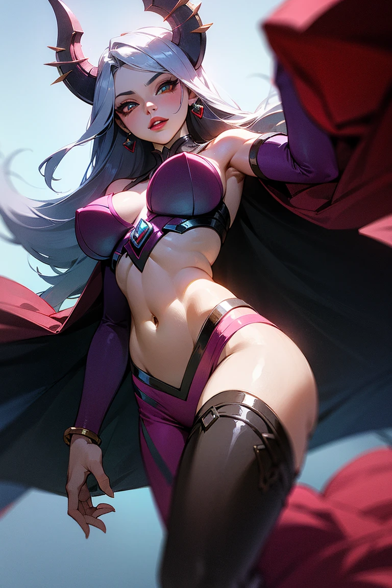 absurdres,masterpiece, ultra quality, ultra detailed, extremely detailed CG, extremely realistic, extremely photorealistic, cute, akiba, anime face, moe, all intricate, awsome many layers, no clothes beautiful detailed girl, breast enhancement, gigantic boob, toned female, glamorous perfect female proportion, (evil smile, sadistic, erotic, seductive eyes, provocative, enraptured, fascinated, aroused, naughty face, blush-, crazy smile)++, close up, crawling, (laying:1.5), (from below:1.3), breast focus, hand reaching to viewer , , gleaming skin, muscular-, (evil smile, villainess, dark persona:1.8), huge breast, NSFW, forged and muscular abs, thick thighs covered with thin fat and forged muscles, (overlooking panorama scenic magnificent view, outdoor:1.4), hyper-realistic, (photo-realistic:1.4), realistic,HDR, physically-based rendering, (purple lips, purple eyeshadow:1.7), masterpiece+, official+++, best quality, amazing fine details, high resolution, all intricate, line drawing, (devil horn, devil wing:1.6), evil, mature woman, silver long hair, side locks, blunt bungs, hime cut, glamorous perfect female proportion, captivating smile, jewelry, (pubic tattoo:1.2), gleaming skin, ultra beautiful detailed background, breast enhancement, from below, church background, singing,music, piercing, earrings, (masterpiece), (ultra best quality), (insanely amazing hyper fine extremely detailed CG), (high resolution) Night,dark red and green sky, naked Big (Breasts 2.0) collarbone, bare shoulders, chained,jewelry, belly button piercings, ear piercings, nose ring,long hair,red eyes,Bangs, 1 girl, 20yo,Young female,Beautiful Finger,Beautiful long legs,Beautiful body, Beautiful Nose,Beautiful character design, perfect eyes, perfect face,expressive eyes,perfect balance, looking at viewer,(Focus on her breasts),closed mouth, (innocent_