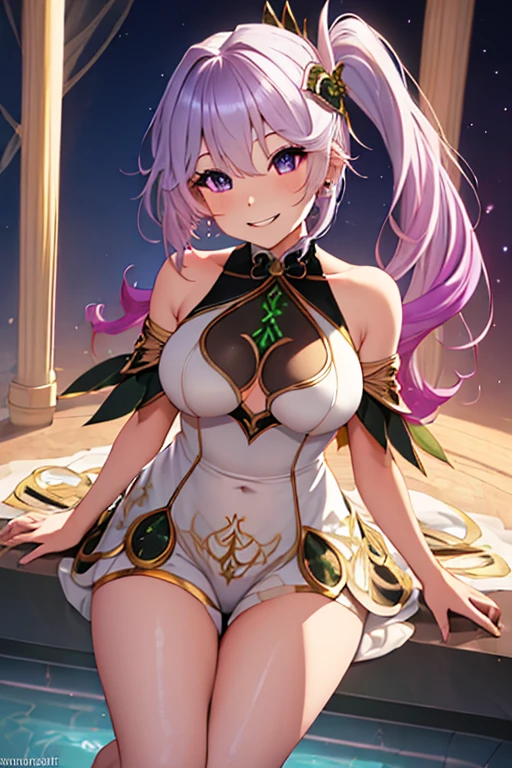 masterpiece, best quality, Extremely detailed, Side Ponytail、shining, Glowing lights, Ray Tracing, HDR, Depth of Field, (Perfect face, Delicate face, Exquisite eyes,Perfect hands),(Comfort :1.2),8K,HD,hyper realistic face,Ray Tracing,Perfect lighting,best quality, Extremely detailed, shining eyes, (Looking at the audience,open mouthSmile:1.1), ((1 girl)),Forrina,Long hair,((Gradient hair)),Colored eyes, gradient eyes, (Glowing eyes:1.5), mascara, (Fashion Makeup), open mouth,blush,(Complex background, There are many elements in the background:1.2),((Ultra detailed background)), posture, ((8K wallpaper)),((masterpiece、best quality、Very detailed)、((A girl))、((Purple Hair、Very long hair、Cover your eyes))、Pink Eyes、Smile、((There are many piercings))、((Very large breasts))、Shooting from above、bathroom、((best quality)), ((masterpiece)), (detailed), (character focus、Breast Focus,whole body), Anime 2D Rendering, Realistic young anime women, Five fingers, Perfect face, Beautiful details, Beautiful Body, Beautiful breasts, Beautiful thighs, (Huge breasts)、Beautiful Feet, (Fair and beautiful skin), baby face、A girl, ((Grin))、She turned her face and body toward the audience，Beautiful face and charming smile，eternal，Hair Cover your eyes，（Large Breasts），比基尼，Shy，Exceed，Thick Legs，Succubus，Fascinating three-dimensional,Fascinating three-dimensional，Fascinating three-dimensional，Magical girl，Black shining，night