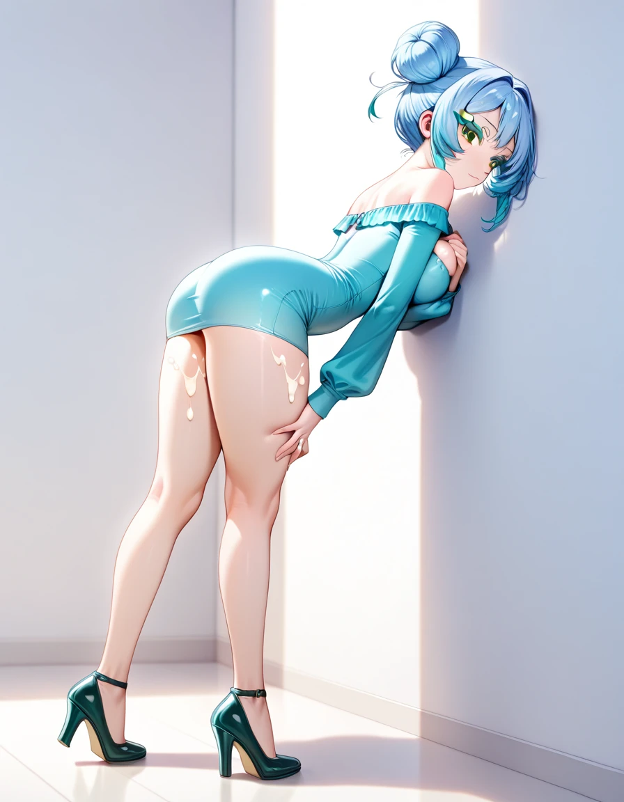 Blue Hair,bunny。Short Hair、Curly hair、On all fours、Buttocks perspective、ass、condom