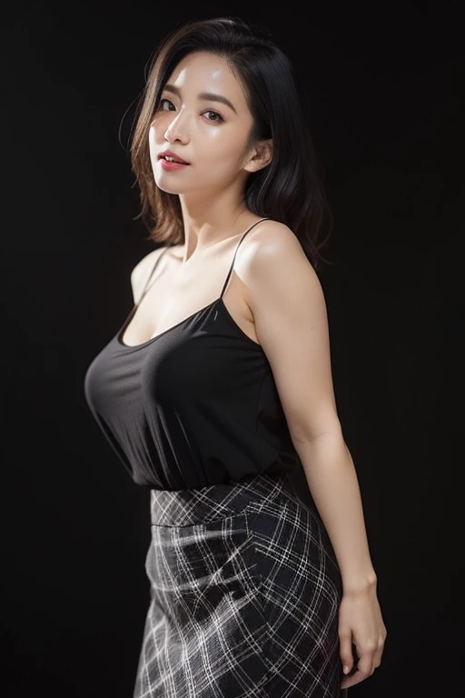Best Quality, 超A high resolution, (Photorealistic:1.4), 1girl in, Off-shoulder white shirt, Black tight skirt, Ash gray hair full of black:1), (Huge breasts:1.2), Looking at Viewer, gros-plan ,