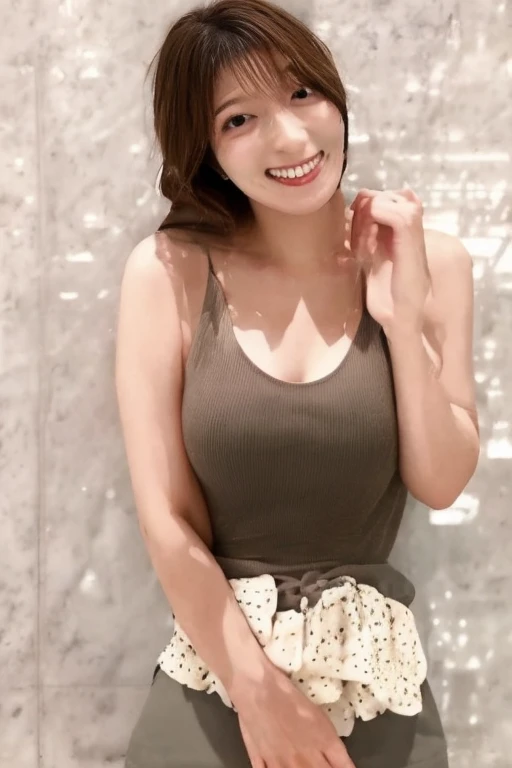 secy dress, fukada kyoko, smile, looking at viewer,   <lora:fukadakyouko_lora-07:0.5>,  <lora:deep_v-neck_dress:0.5>