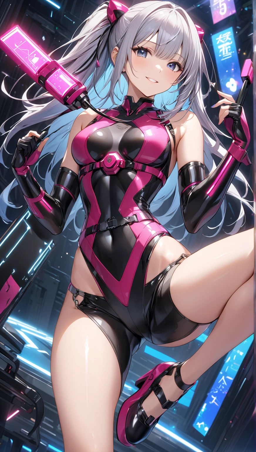 "(ultra-detailed CG illustration), best quality, masterpiece, dreamlike, beautiful, neo city vibe, neon lights, night, high saturation, (1 girl with pink hair:1.3), (dancing:1.1), (K-pop:1.1) stylish, sexy, (sfw, appropriate for all ages), (Nicole Demara (zzz): 1.2)."