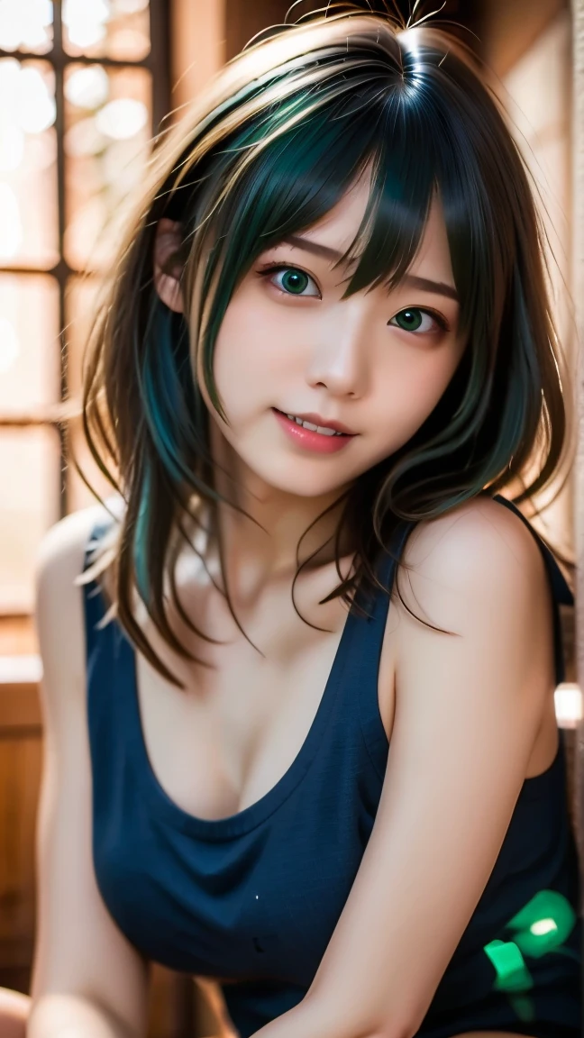 Memory correction:255, Everything modern:1.66, Cute Japanese Women Photos, smile:1.78, 20-year-old, oil, One Length Hair＆Hair straightening balm:1.55, (photo Realistic:1.4), (hyper Realistic:1.4), (Realistic:1.3), (Smoother lighting:1.05), (Improving the quality of cinema lighting:0.9), 32K, 1 person,20-year-oldの, Realistic lighting, Backlight, The light shines on your face, Ray Tracing, (Bright light:1.2), (Improvement of quality:1.4), (Highest quality Realistic textured skin:1.4), fine grain, Detailed face,(smile:0), (Emphasis on face close-up:1.3), (Enhances the beauty of skin texture:1.1),((Extremely precise and accurate anatomy:1.0)), (Enhances the beauty of skin texture:1.1), Clean and glowing skin, mesh, thin:1.2, (Realistic:1.3), Realisticなライティング, (Smoother lighting:1.05), 32K, One Japanese woman, fine grain, Detailed face, (Film Grain:1.1),(Accentuates body lines:1.1), High resolution, Natural look, Kind eyes, Improves hair quality, Delicate light and shadow, Transparent muscles, Graceful pose, Beautiful Eyes, Sharp details, Soft light reflection, Beautiful contours, Delicate skin tone, Fine hair texture,Cute Japanese Women Photos,),(((Completely naked))),(((nsfw))),((Small breasts:1.2)),((Some of her hair is emerald blue in color.:1.4) ,(((nsfw))),