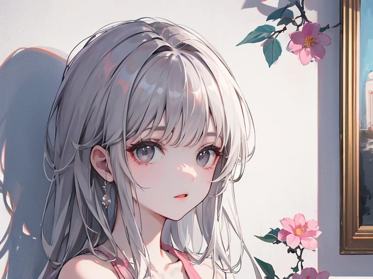 ,gwen,background 1 tree,leaves 1 pink,floor 4 flowers, body 1 good shape, eyes 1 tender,angry face 1,