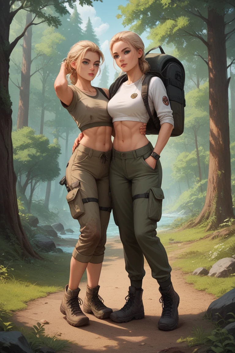 masterpiece, best quality, ultra-detailed, annie_leonhardt, 1girl, milf, mature face, thick, solo, long sleeves, jacket, open clothes, hood, open jacket, hoodie, hood down, brown jacket, white hoodie, paradis military uniform, forest background, volumetric lighting, intricate details, tonemapping, sharp focus, hyper detailed, trending on Artstation back view, ass