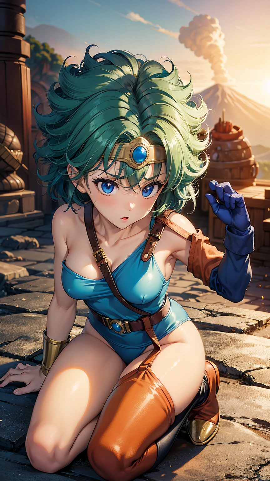 （（（ＳＦＷ、sound、Highest quality、First class work、Normal body、、Detailed face、Ultra-precision、Normal hand、通常のrefer to、５refer to、Highest）））、beautiful girl、Black Hair、yamato nadeshiko、Small breasts、Shortcuts、Blue leotard、Shoulder Off、Black paleo skirt、Red Cape、Circlet、Bastard sword、shield、Dragon Quest、grassland、(((Depict every detail、Noise is kept to a minimum)))