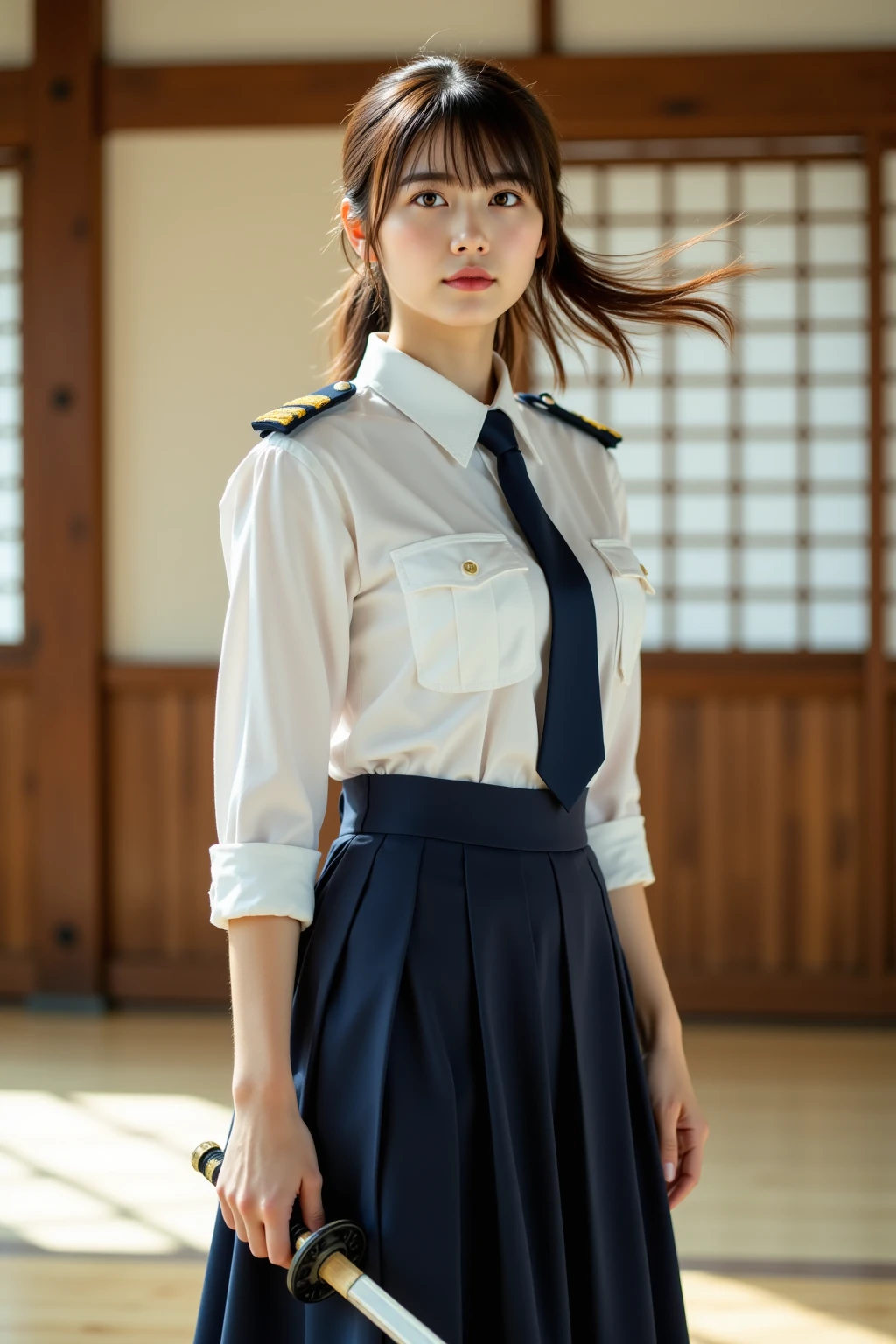 (masterpiece, highest quality:1.2), 8k, 15 years, 85mm, official art, RAW photo, スーパースリムなスレンダーbeautiful girl, (When I lift up my short navy blue skirt、full nude下Half body, I can see your crotch.:1.8)、short sleeveの白シャツ、show me your ears、naked girl photoshoot、full nude, cute face, close, Half body, Biolace, gardenia, beautiful girl, school uniform,  Bind your neck with a rope, thighs, short sleeve, stand on the station platform, looking at the viewer, no makeup, (big smile), film grain, chromatic aberration, sharp focus, face light, clear lighting, Ten generations, detailed face, background bokeh, (dark red tie:1.1)、((((((12 year old girl))))))、((((((12歳のfull nude女子高生)))))