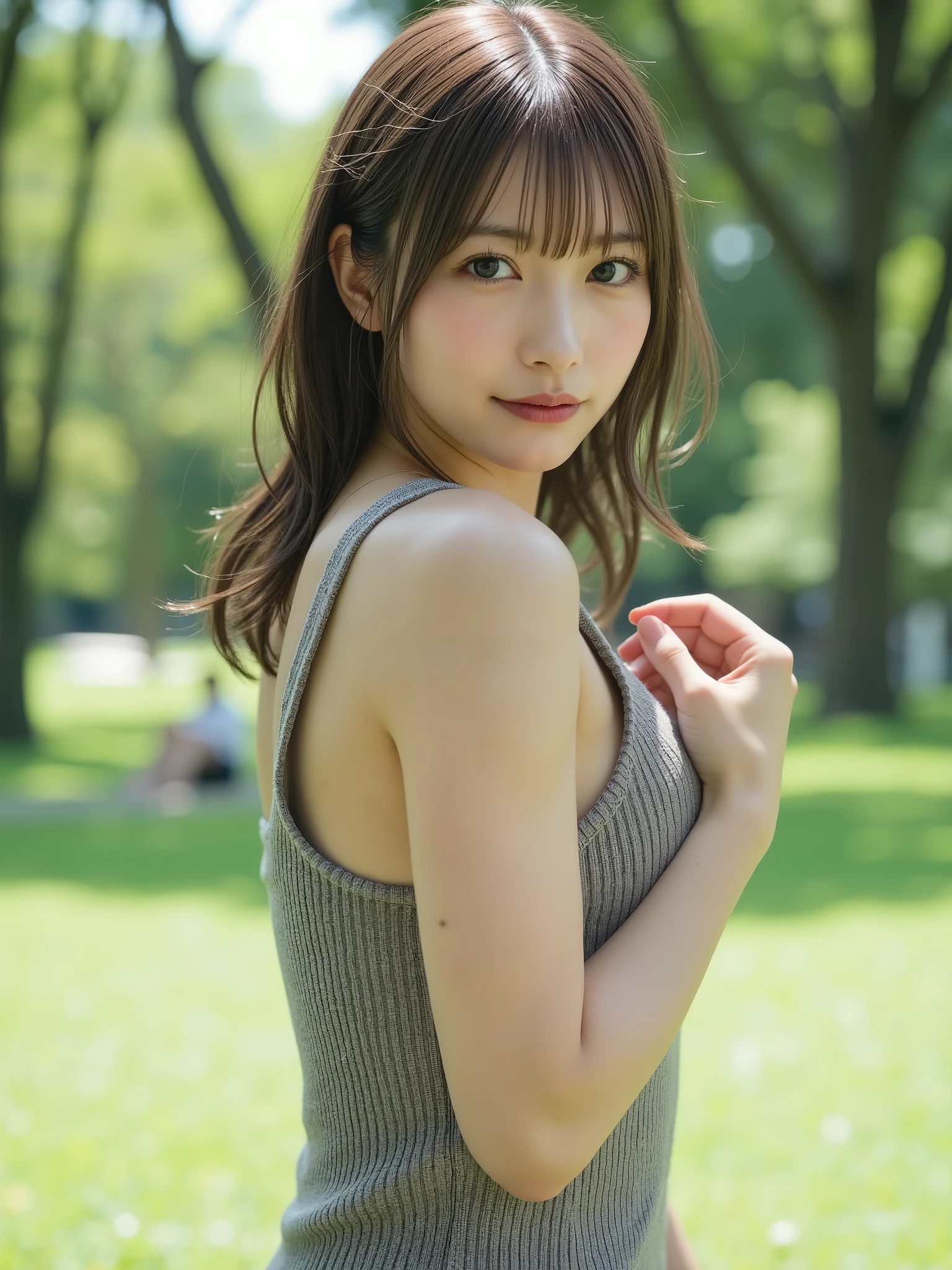 (masterpiece, Highest quality:1), (Realistic:1.2), Light, Depth of written boundary, (Detailed face, Face Focus:1), Game CG, Super detailed, 8K, Intricate details, Hello, One girl, alone,anime, View your viewers,Completely naked、All Nude、forest、lake、Raise both legs、Genitals fully exposed、Spread your legs、Hold your head with both hands、Embarrassed look、