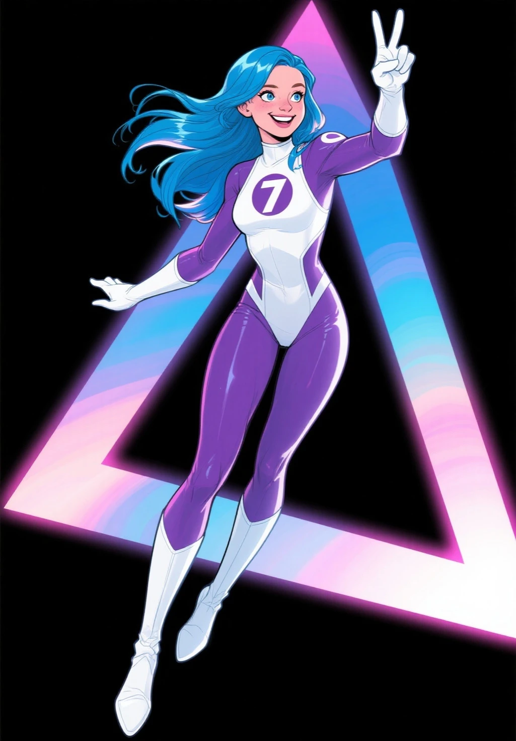 cozmikduzk1, a cartoon girl with pink hair, pointing at camera with her finger , heart logo design, upper_body, shirt_open, rainbow hair, cinematic lighting, superhero pose, extremely detailed, joe madureira, arterm, wlop, cozmikduzk1