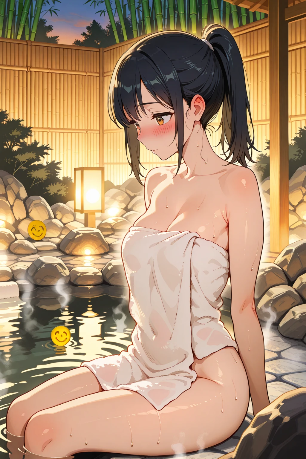 nsfw,A group of women set in a medieval fantasy world、Dragon Quest、 (At the hot spring:1.5), Mr..々Hairstyle, Harem, night, detailed aspects, Seduce, ((Completely naked:1.5))、Huge breasts、Big Ass、Wide waist、Nipples are erect、looking at the camera、obesity:1.2、Sweating:1.5、Wet body、((Grabbing her chest:1.2))、(((vagina、SEX:1.5、gangbang,3boys)))、((Ahegao))、Disarray