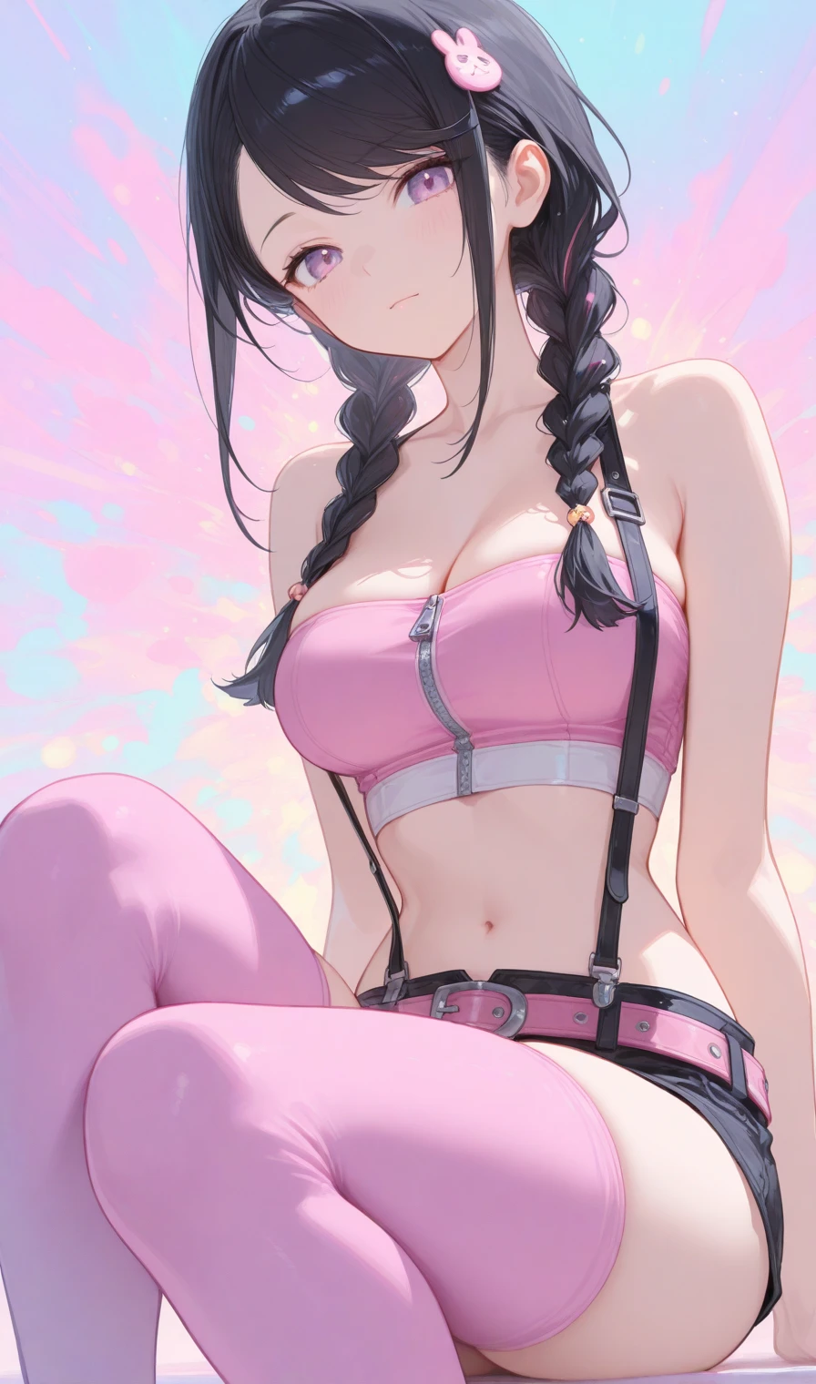masterpiece, Superb illustrations, Highest quality, Particles of light, Very detailed, 8k wallpaper, (Vibrant colors:1.2), (girl), look back,Laugh shyly,blush, Laugh shyly, Gaze lovingly at,Medium chest, Black Hair, Messy Hair, Medium length hair, ponytail, Pink Ribbon, Shiny Hair, Glowing Skin, Cute Face, (Pink tennis uniform), Bottomless, Nipples, (Beautiful pink eyes, Shining Eyes), , blush cheeks, Open your mouth, (male:1.4), (male standing behind girl), (Intense sex:1.2), (dorsal position:1.4), Standing puppy, Alienity, (male hold girl's waist:1.4), (View,male性の視点、View from above:1.4),(), National Foundation, Outdoor, Tennis court, sunlight, Shadow,Legs spread wide