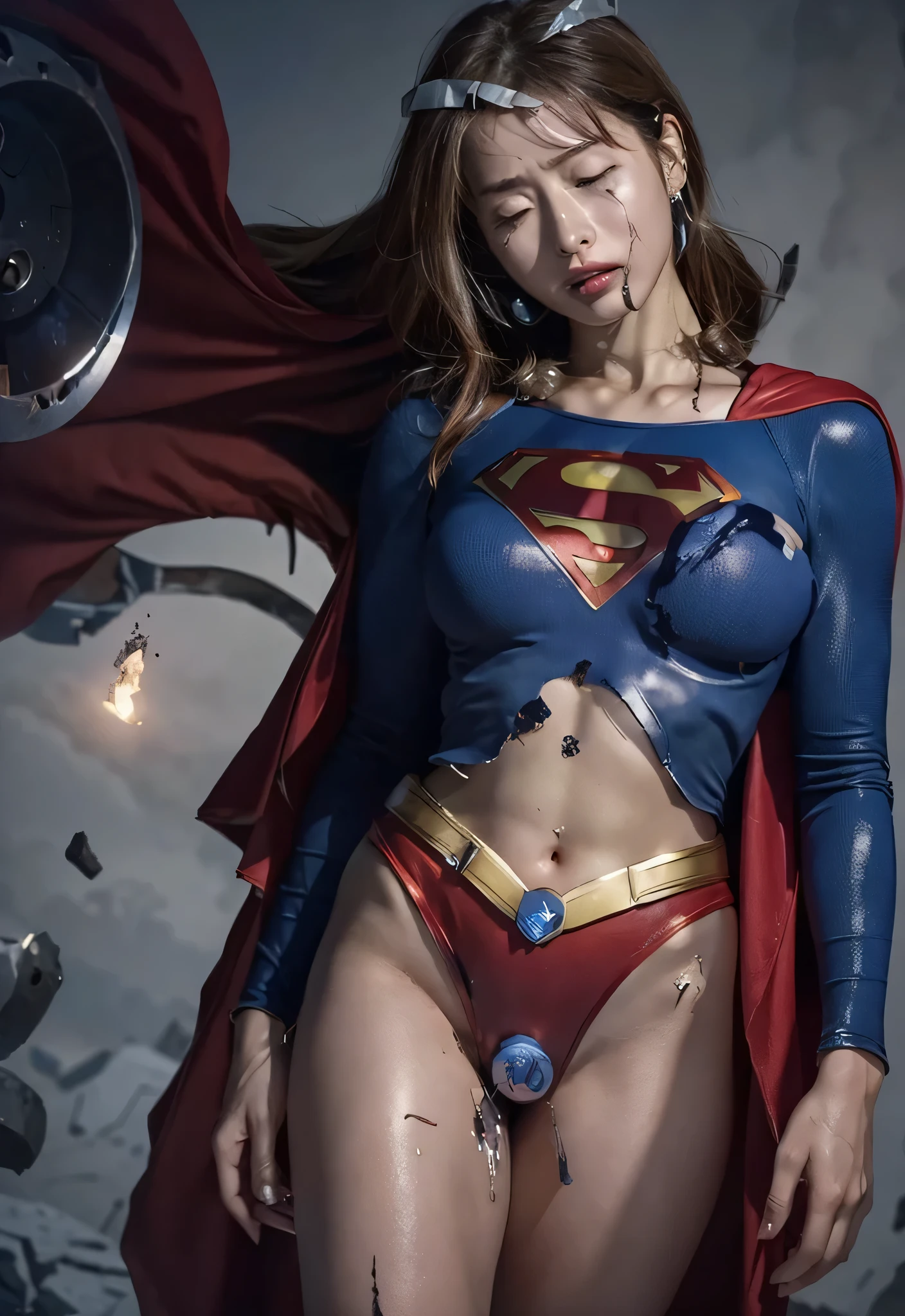 8K, highest quality, real images, intricate details, ultra detail, ultra high resolution, depth field, (photorealistic, realistic: 1.2), masterpiece, kpop idol girl photo, supergirl, (bruises, dirty, ripped clothes, skimpy clothes, blood: 1.3), brown hair, long hair, black eyes, torn cape, torn pantyhose, superhero, solo, sun, blue sky,
Top quality, realistic, photorealistic, (complex details: 1.2), (delicate details), (cinematic light), clear lines, sharp focus, realistic face, detailed face,
Unity 8K wallpaper, ultra high definition, (photorealistic:1.4), watch viewers, six-pack abs: 1.4 ,wet,, ((Open legs in famous Tokyo street)) ,(((Moaning in pain, feeling pain, tears flowing, sore, crying in pain)))), bust botox , sleeping beauty lying on her back, wet skin and hair, big breasts, bare lower body, no panties, Live ass), perfect body, open (perfect body, small ke), fashion photorealism, high definition sysie details, photography, sharpness, unique 850 4, koda850 k portrait camera, f1.6 lens, rich color, hyperrealistic texture, spectacular light texture, surreal art, Cinestil 800 fashion mechanism, frightened and crying, covered in tears, obeying pain, moaning in pain, grimaces of pain