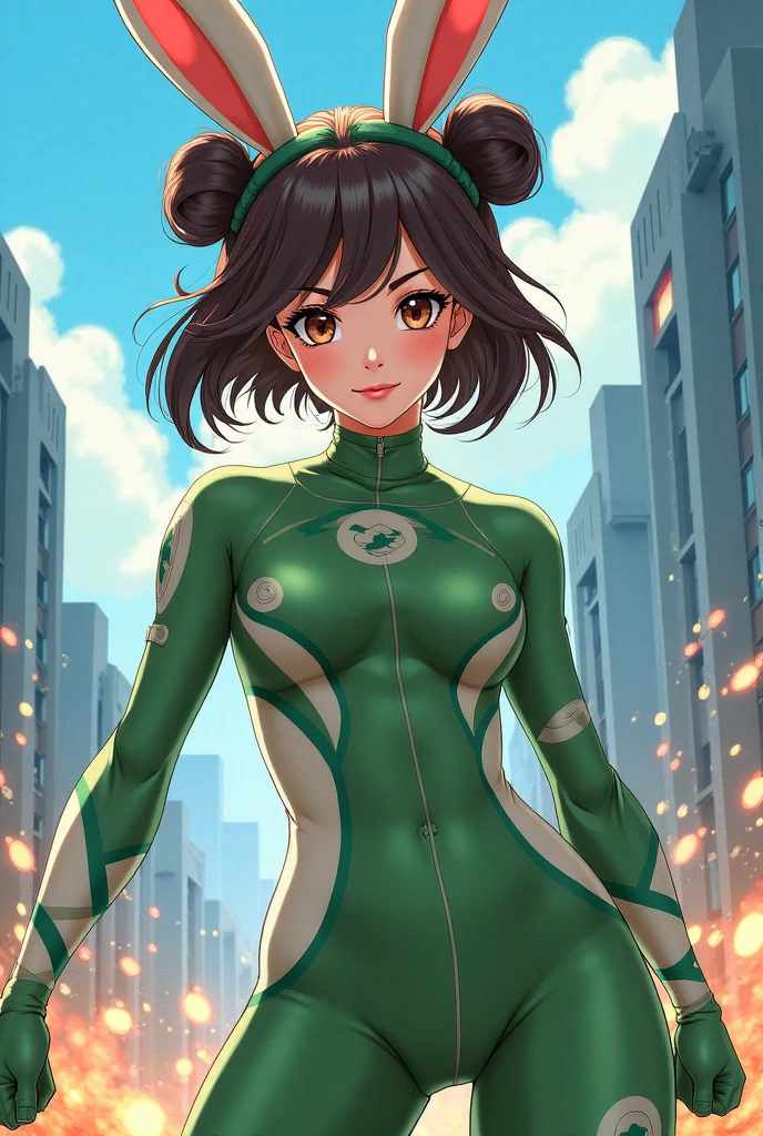 (8k),(masterpiece),(Japanese),(8-year-old girl),((innocent look)),((Petit)),From the front,smile,cute,Innocent,Kind eyes,flat chest, Slender, Green Lantern costume,semi-long,Hair blowing in the wind,Brown Hair,strong wind,midnight,dark,neon light futuristic city