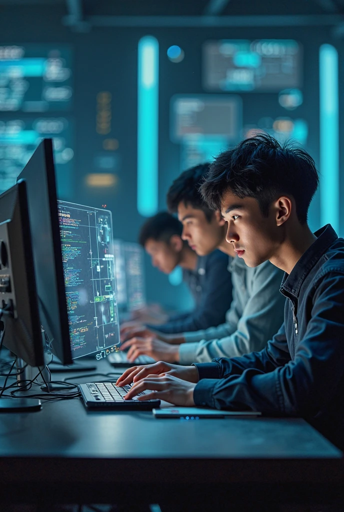 Hacker boy next to a woman