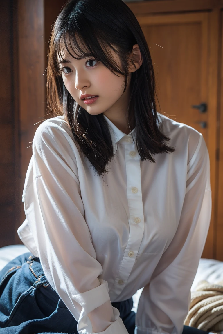 ((Upper Body:1.3)).Blown by the long wind [Blue-black:.3] hair,Looking at the audience, (Tabletop:1.3), (8K, Realistic, RAW Photos, Highest quality: 1.4), Japanese, (1 Girl), Beautiful Face, (Realistic face),{Wavy medium hair|Front hair long bob|short hair with long bangs}{Black hair|Brown hair|Blonde hair}, Beautiful hairstyle, Realistic eyes, Beautiful and beautiful eyes, (Realistic skin), Beautiful Skin, charm, Ultra-high resolution, Surreal, Very detailed, Golden Ratio,Female student peeing in the toilet、shame(Blushing:1.3)