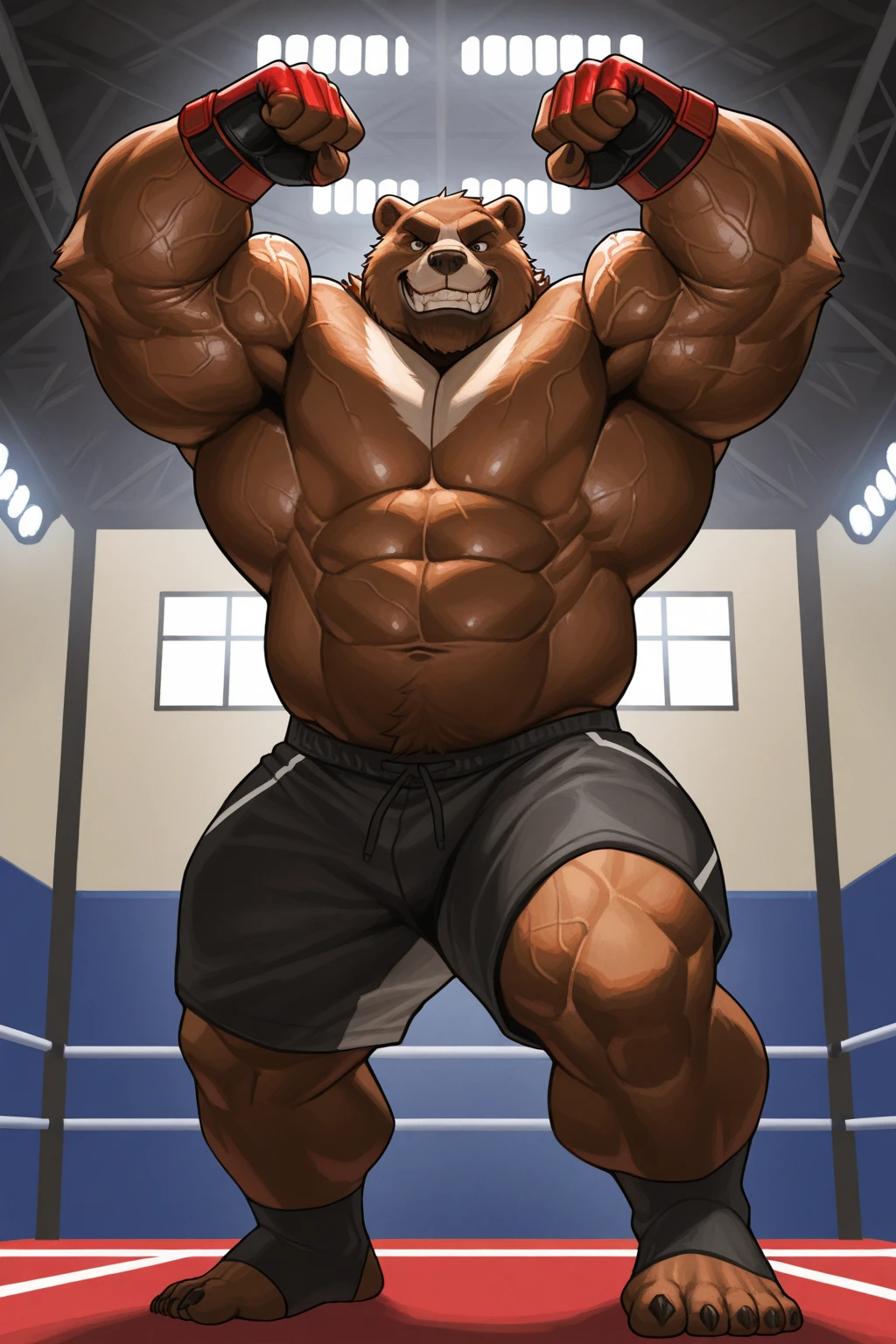 Black Bear，Gym Shorts,    personification，Strong Man，Bodybuilder。