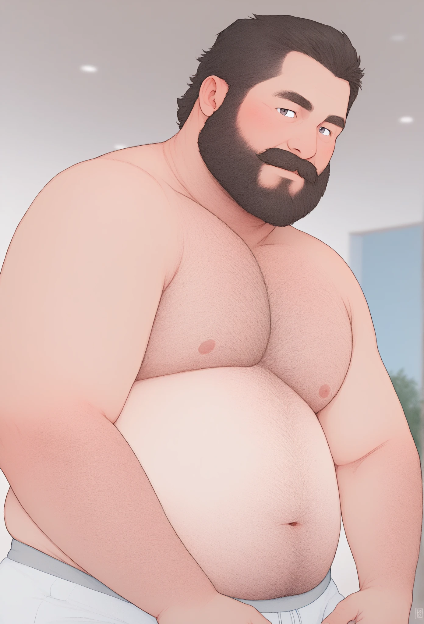 Hairy chubby man with cum in his hairy armpit