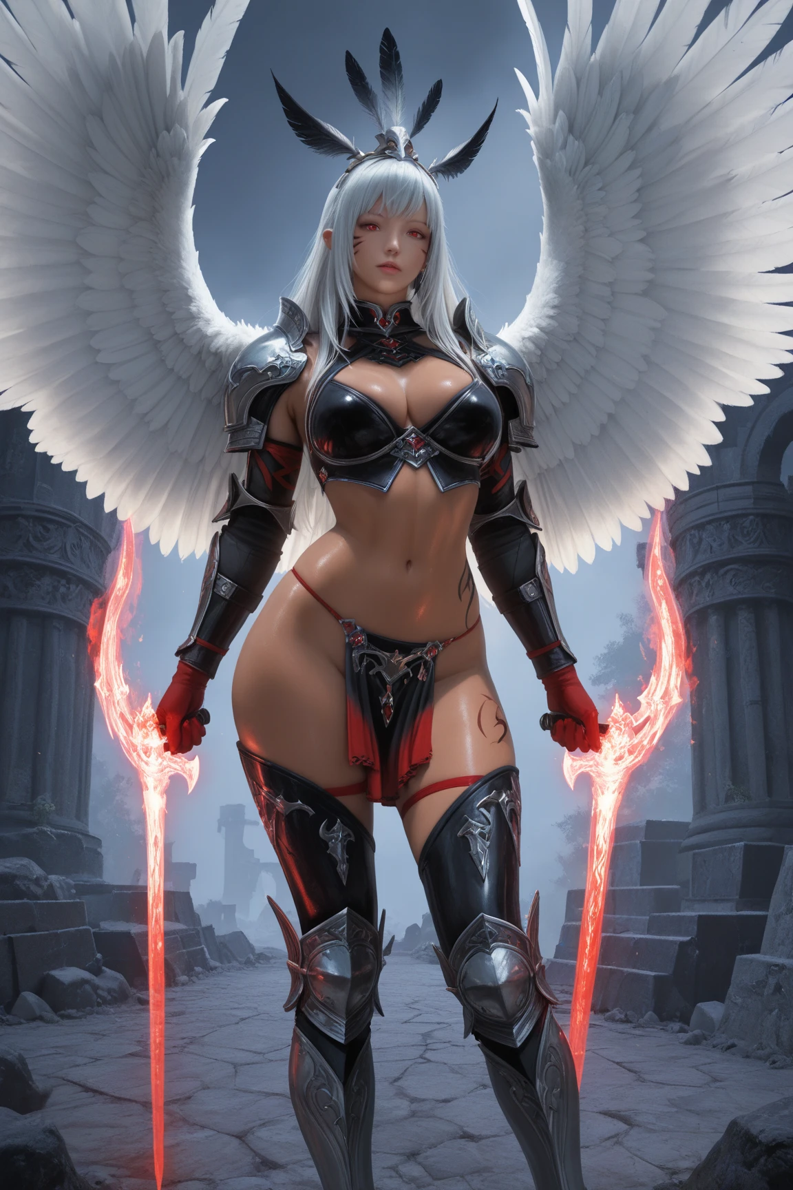 A young 15- yr old phoenix girl with lovely charming European face, having phoenix skin tone pigmenting texture, (wearing nose ring), (body builder, athletic masculine size body),(having a lots of battle scar's), (phoenix skin texture masterpiece ), (tomboyish cyber punk hairstyles look), (( wearing phoenix helmet)), (serious, with exposed teeths showing large fangs)(perfect full body detailed anatomy), (Super accessories detailed), (fighting pose), (perfect detailed bright sparkling eyes),( short illuminating hair), ((expose big hard erect nipples))(( wearing illuminating transparent armored panty and bra, with pussy clitoris exposed ))((legs wide open showing pussy line))(( Wearing illuminating transparency lion costumes )), (( holding treasure war hammer )), ( crystalized cliff background), (( having bird wings and tails)), (( illuminating different lights covering the sorrounding atmosphere of battle fields)) on its back wearing dark cape detailed design, has a angry face, 7 different perspective view of that same girl & face profile sheet character style