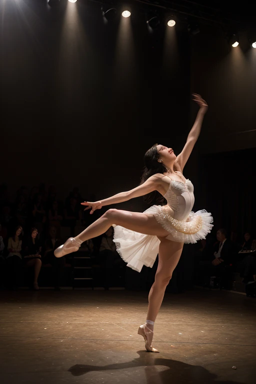 fantasy, high quality, 8K, realistic,photo realistic,RAW photo,photography,High resolution, ultra-definition, highest quality,Dramatic lighting, glitter effect, from below, midnight, moonlight, ballet、Swan Lake、ballet swan lake、Lake in the deep forest、full body、break, A prima donna girl gracefully dances ballet in the moonlight on a mysterious lake.、dynamic pose, raise both arms up、big long horizontal jump、Jump with your legs wide apart、(Stretch your right leg straight out in front of you)、(Extend your left leg straight behind you)、Lonely、1 girl、((luxurious and delicate white tutu)),semi-long hair,black hair,black eyes、beautiful feet、Ballet Pointe Shoes, Peeking from below、Straddling the camera、
