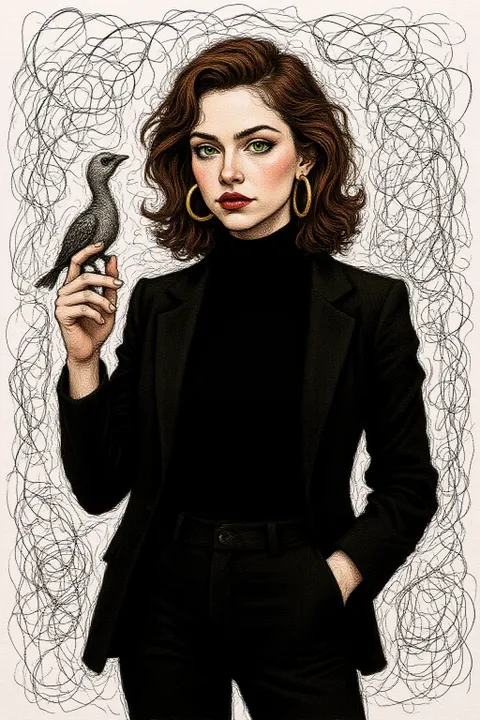 Estilo de IA：Chica con líneas de garabato desordenadas