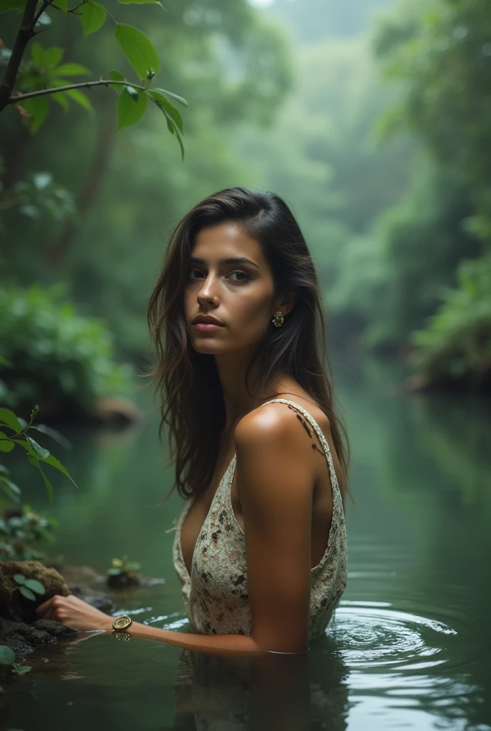Mujer en pazen un paisaje natural