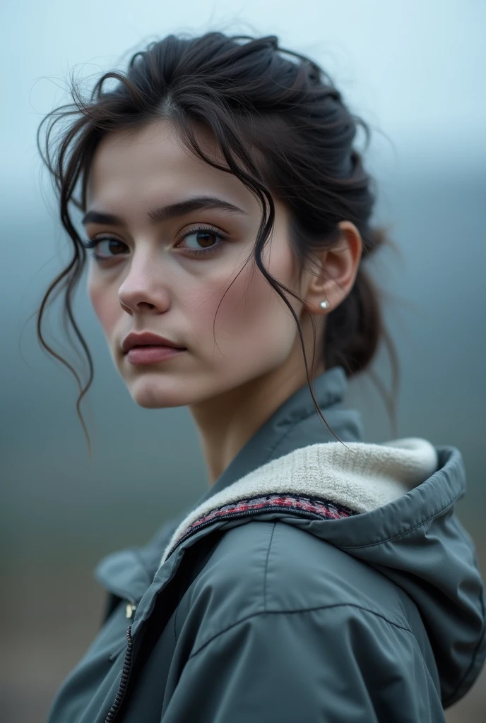 Aisling Bea, a young woman, street smiling, backpack, ponytails, epic realistic, photo, faded, complex stuff around, intricate background, soaking wet, neutral colors, ((((hdr)))), ((((muted colors)))), intricate scene, artstation, intricate details, vignette <lora:Aisling-Bea-v10:0.7>