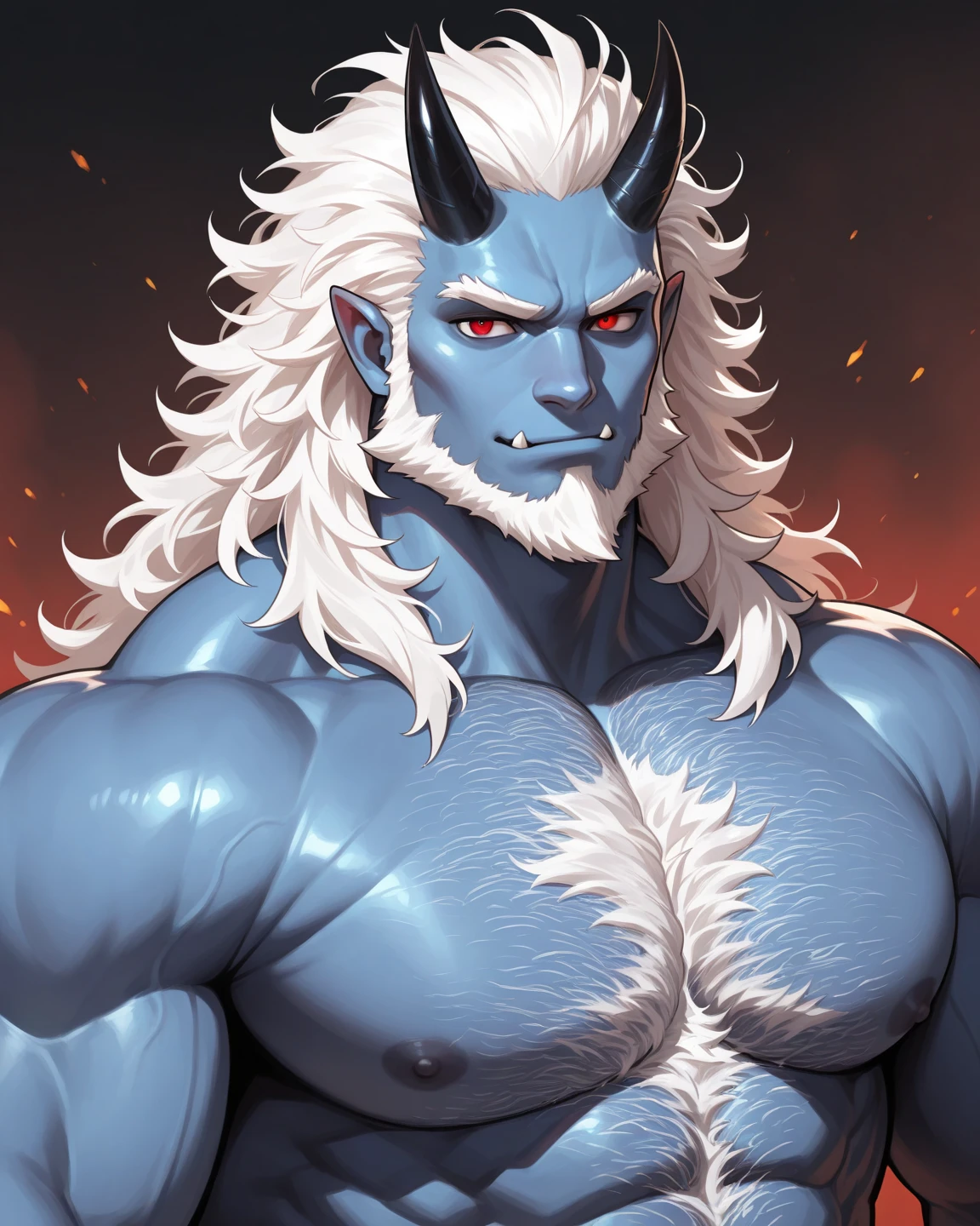 White unicorn, blue long hair, belly, chubby, muscular arms, thick thighs, masculine focus, black underwear, detailed bulge, nipples, generating powers