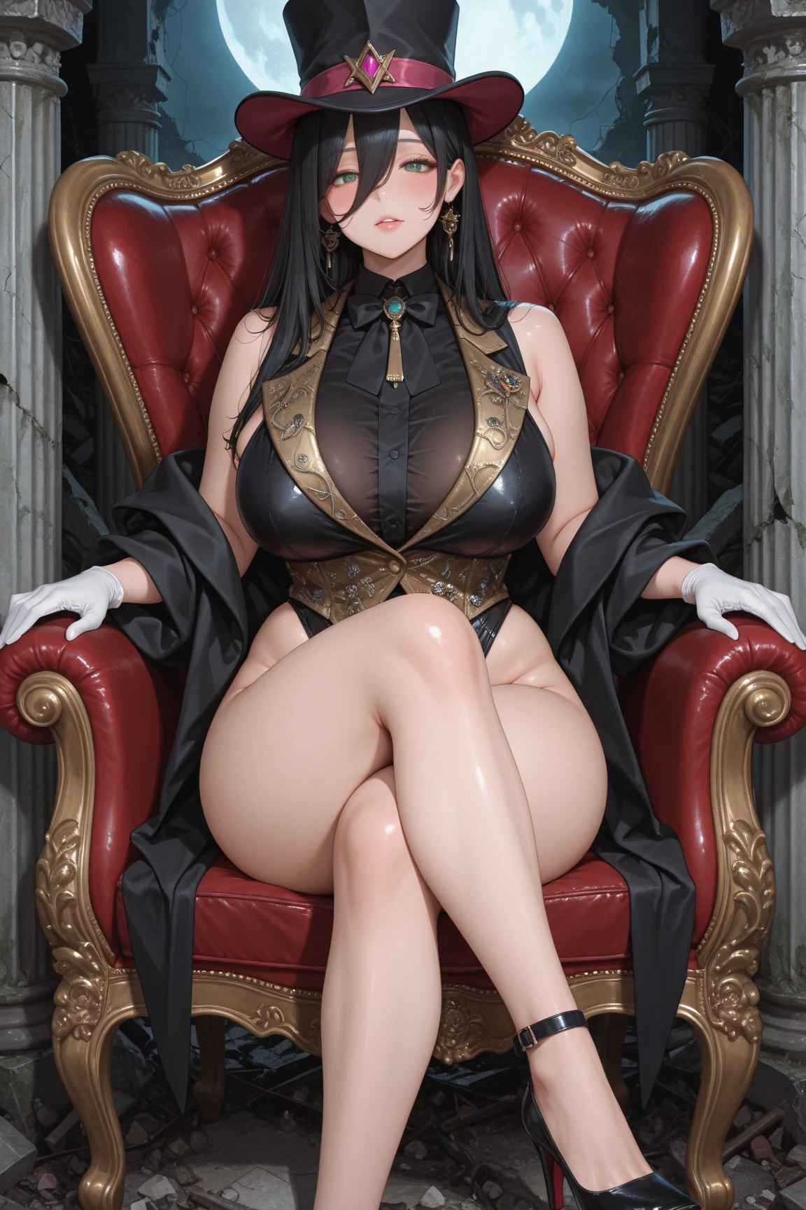 ((Super realistic details)) Shadow、octan render、8K、ultrasharp、Steampunk Body、Details of complex ornaments、cold color、Gothloli details、highly intricate detail、Realistic light、CGSoation Trends, radiant eyes featuring a stylish and confident evil queens lesbian kiss each other, she has an arrogant look .modern fashion. dressed in bold and fashionable latex outfits, showcasing a unique combination of elegance and strength. attire includes sleek, form-fitting dressed and bodysuit made of shiny materials, paired with oversize trench coat that have (((dramatic high collar of coat))), (((high collar of coat))) (((very high and wide collar of coat))) and intricate patterns. The colors and designs vary, featuring a trench coat with patterned coat. outfit is accentuated with long boots and gloves, sunglasses, emphasizing her commanding and poised presence. Highlight her modern, daring fashion sense and her ability to dominate any space with her fashionable and assertive demeanor, sexy pose Sit with your legs apart, Leg spread, on ((majestic throne on palace)), nudity.