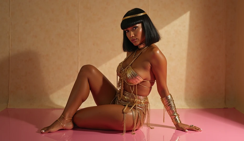Rihanna cosplaying as Chel, the road to el dorado, black and black hair with bangs, full body 1.2, big tits and voluptuous , ql background a beautiful and perfectly detailed shell image 1.2 display high resolution 12k image