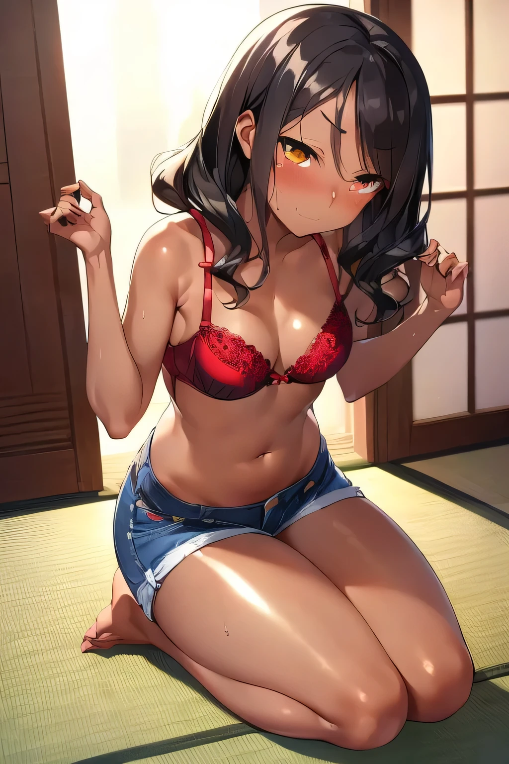 score_9, score_8_up, score_7_up, source_anime BREAK,Mina Ashiro,BLACK HAIR, PONYTAIL, LONG HAIR, HAIR ORNAMENT, MOLE UNDER EYE, MOLE, RED EYES ,GYARU,TIED SHIRT,OPEN CLOTHES,BIKINI,,LEOPARD PRINT,(school uniform:1.3),1female,large breasts,tanlines,dark-skinned female,(steam,Sweat),1horse,EQUINE PENIS,Interspecies Sex,Sex while holding on to a horse