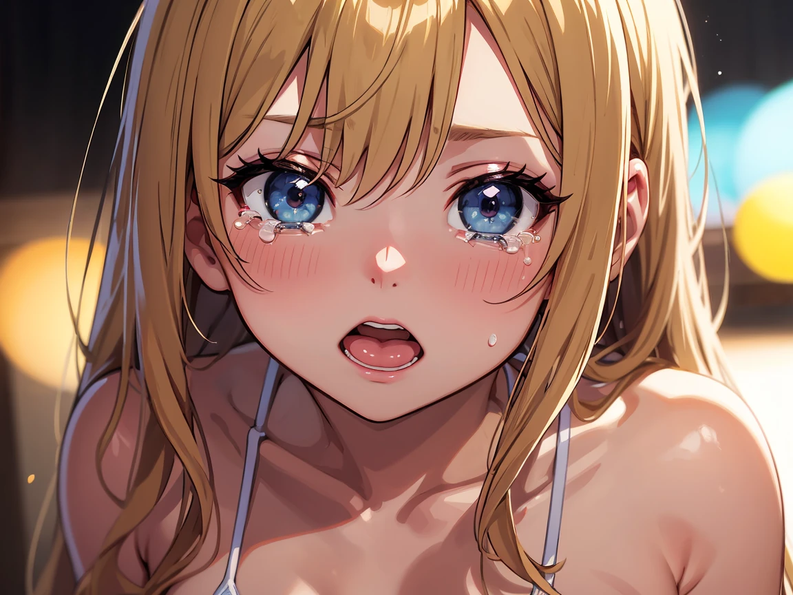 (kittew style), score_9, score_8_up, score_7_up, score_6_up, erina nakiri, long hair, blonde hair, purple eyes, BREAK (masterpiece:1.2), best quality, high resolution, (beautiful detailed eyes:1.3), perfect lighting, (perfect hands, perfect anatomy), hearts, pleasured, large breast, kampala blend outfit, commercial ad, magic-realism, full body, reflection water