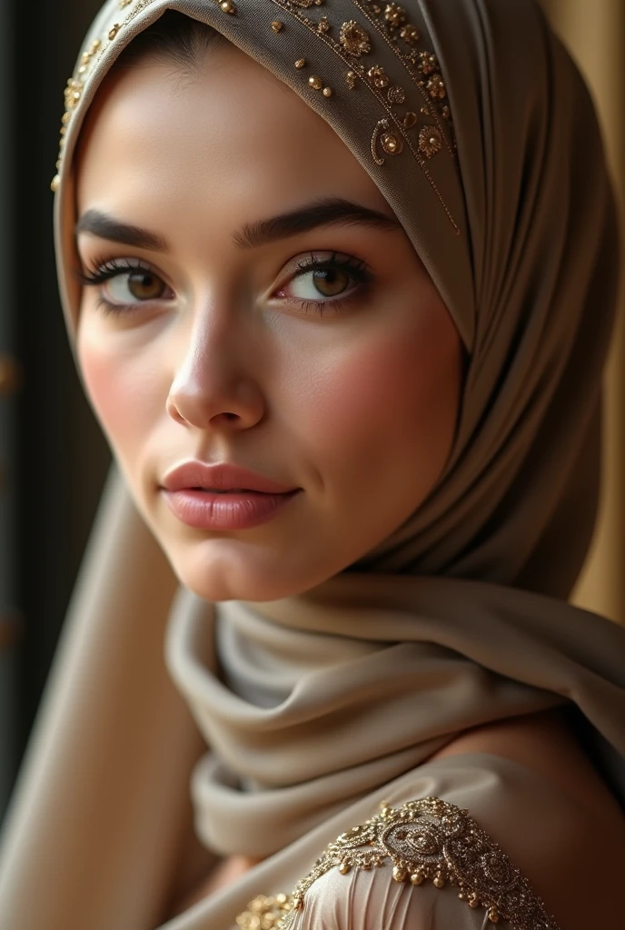 (photorealism 1:1), Beautiful Muslimah with beautiful hijab and Abaya, very beautiful Muslim female, very detailed fingers, beauty red nails, high definition, HDR