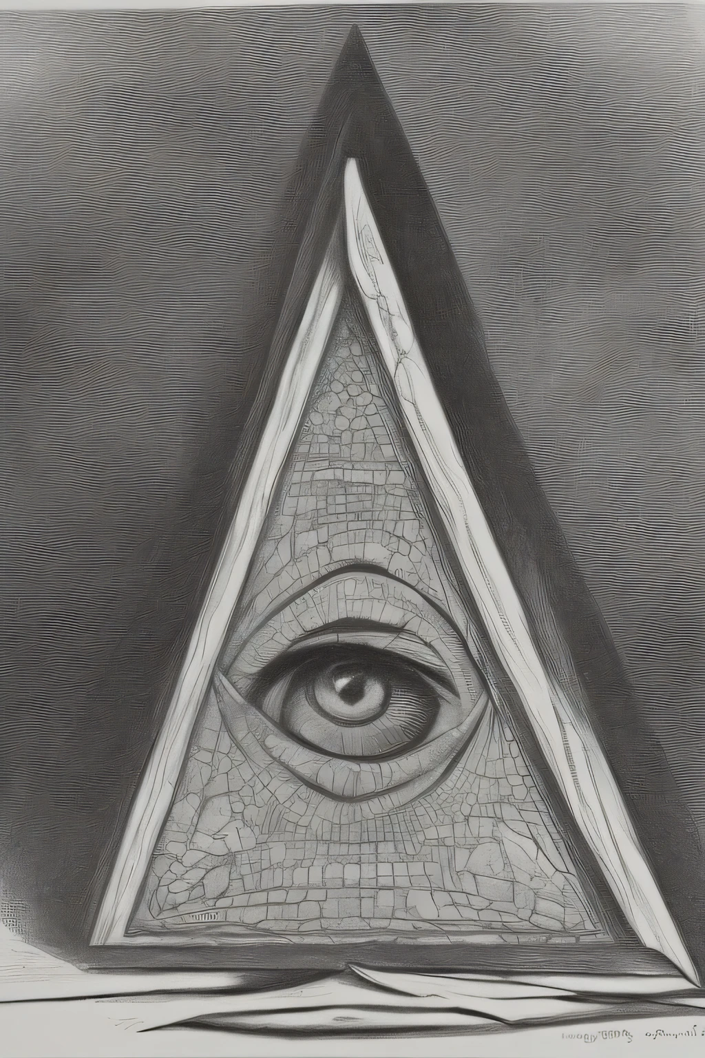 Vintage drawing, eye inside pyramid mystic, esotheric, black and white